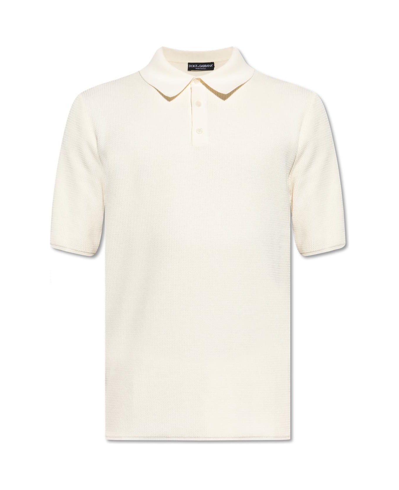 Dolce 
Gabbana Ribbed Polo Shirt - Bianco naturale