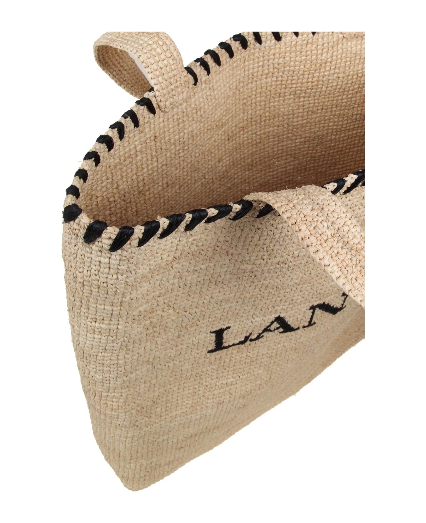 Lanvin Tote Bag In Raffia With Embroidery - Natural / Black