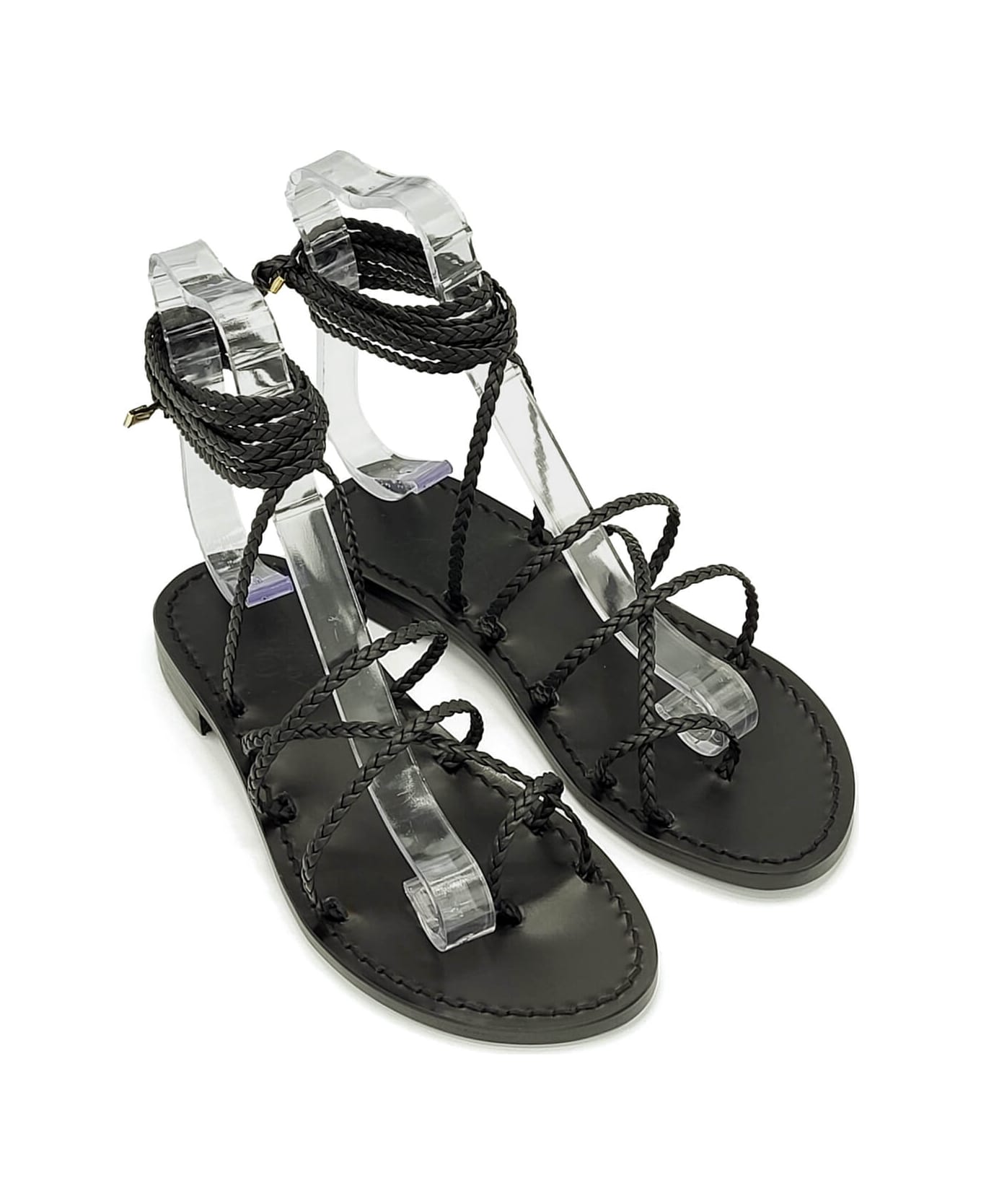 Dea Sandals Total Black Leather Gladiator Sandals - black