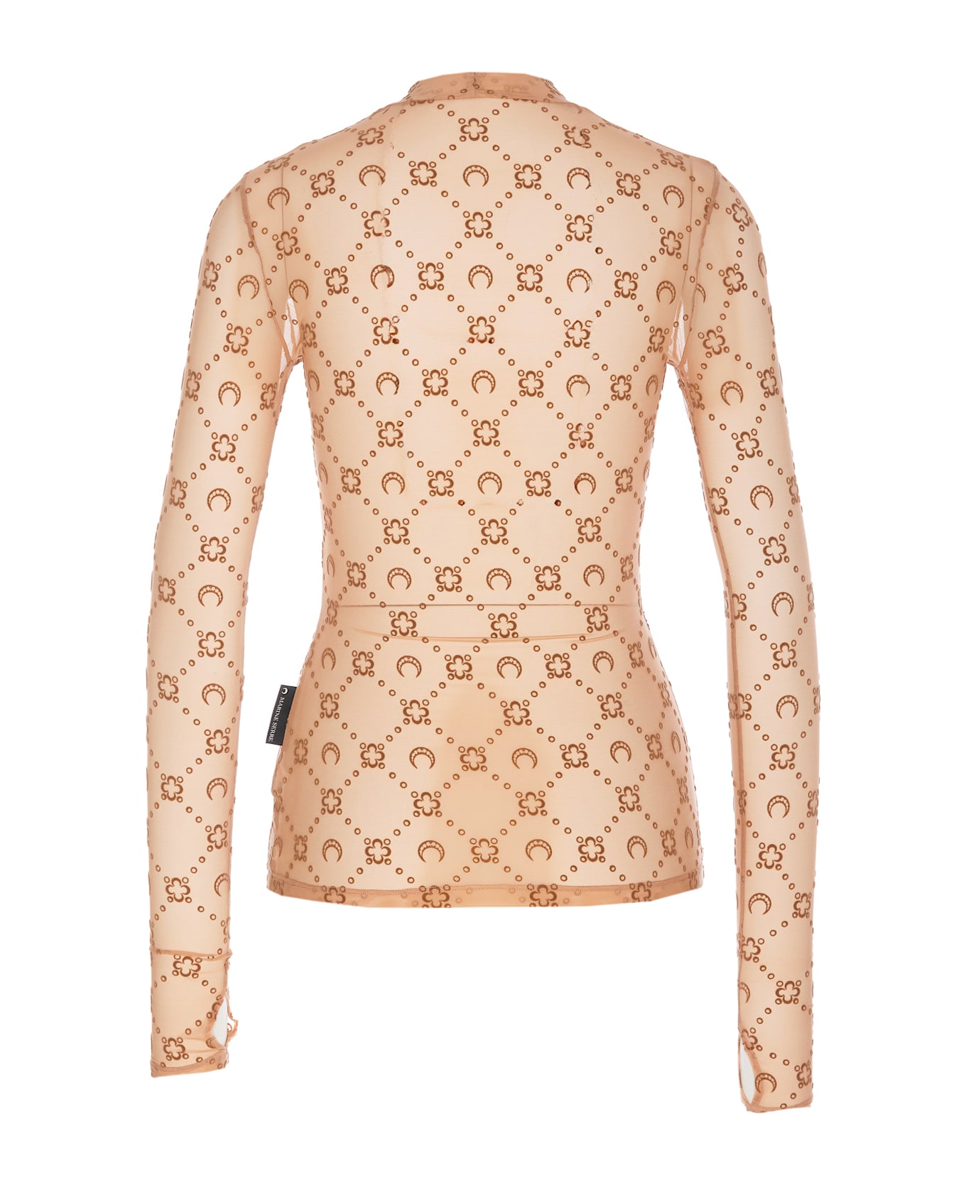 Marine Serre Monogram Mesh Flock Long Sleeves Top - Beige