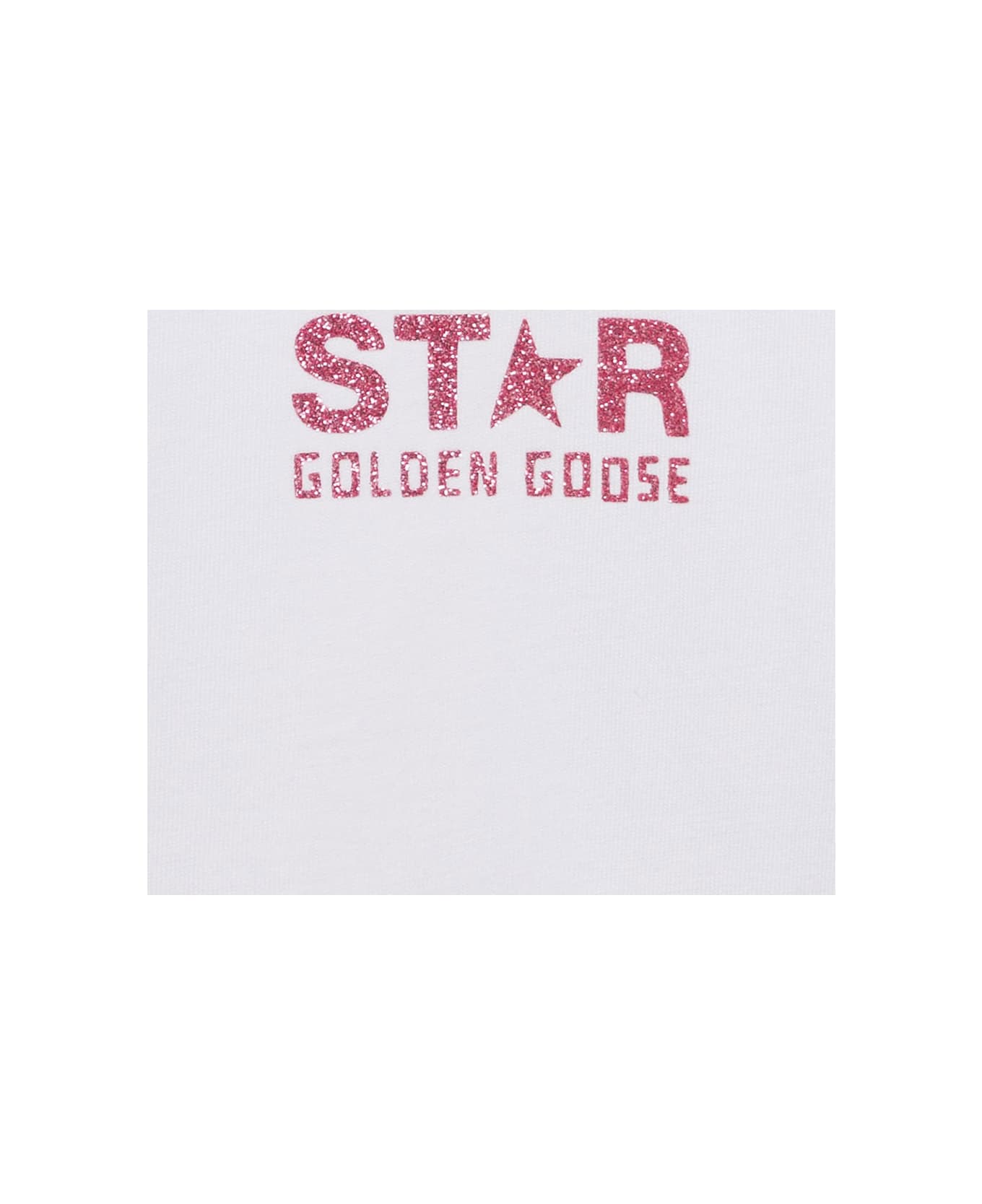 Golden Goose White Crewneck T-shirt With Contrasting Logo Lettering Print In Cotton Boy - White/pink