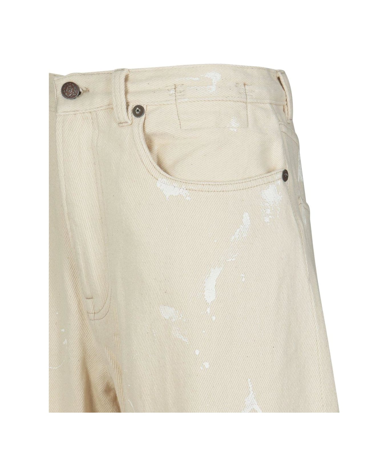 R13 D'arcy Paint-splatter High Waist Wide-leg Jeans - Beige