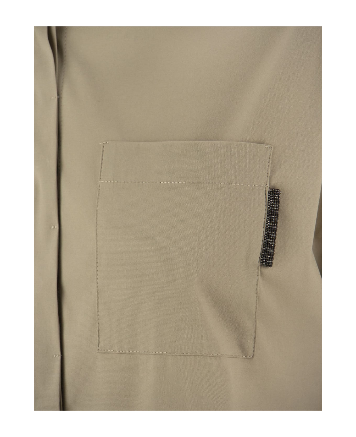 Brunello Cucinelli Stretch Cotton Poplin Shirt With 'shiny Tab' - Ecru