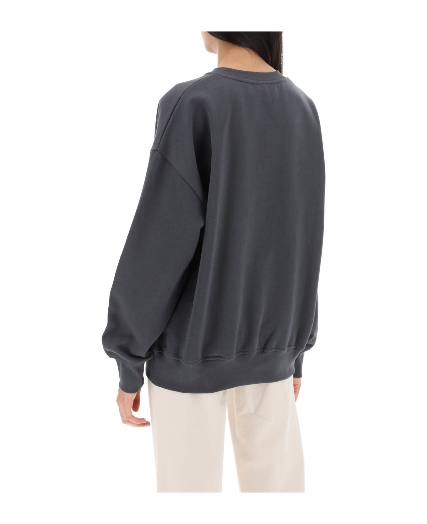 Ganni Oversized Sweatshirt With Logo Print - VOLCANIC ASH (Grey) フリース
