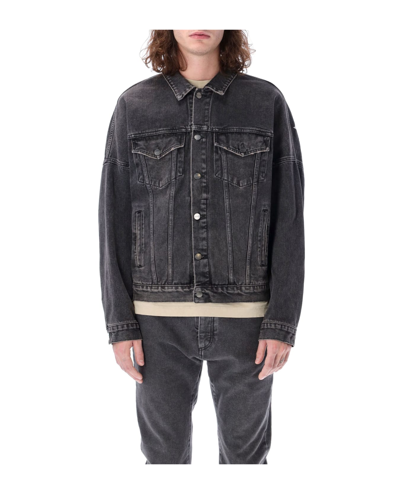 Palm Angels Back Logo Denim Jacket - BLACK WHITE