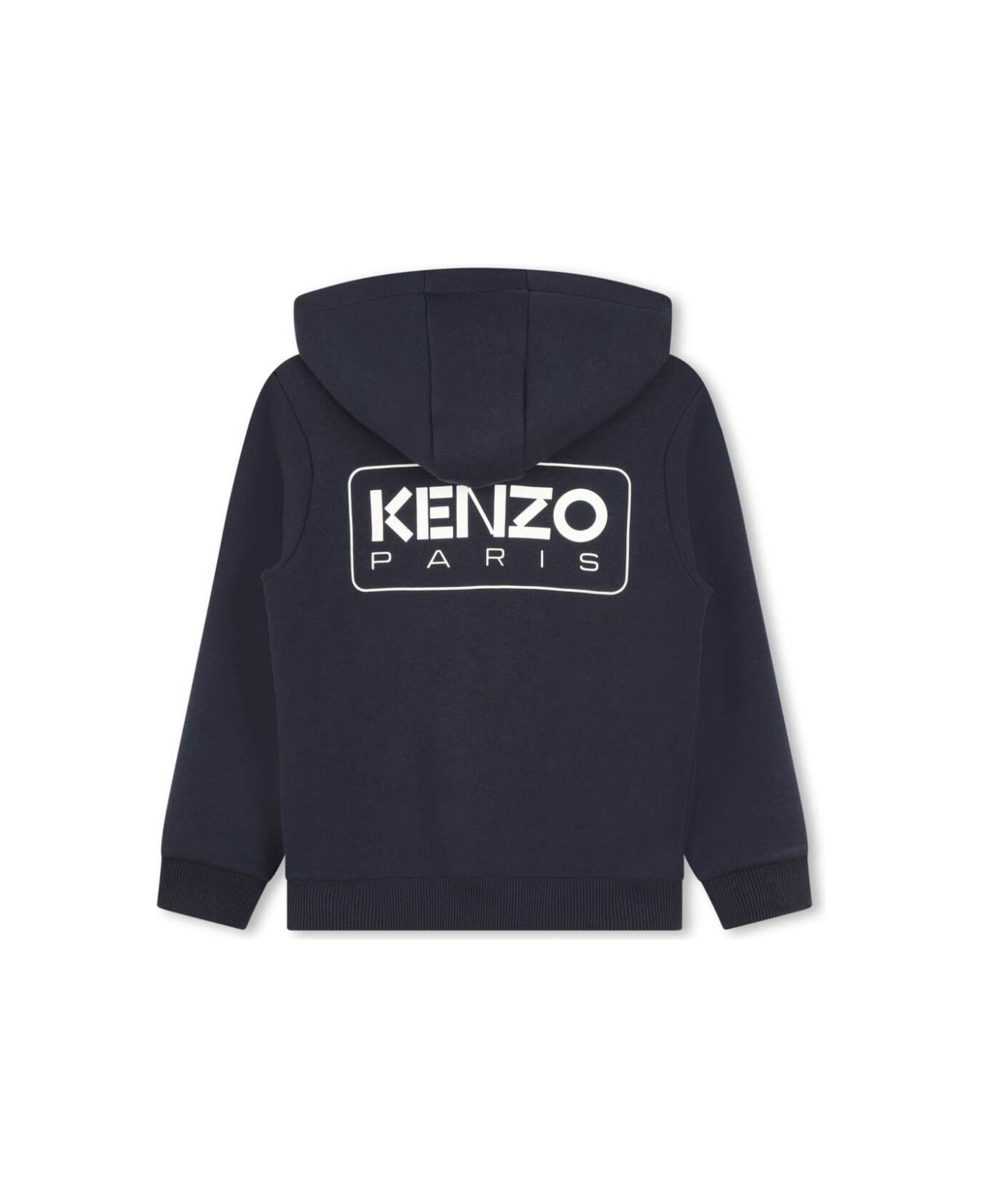 Kenzo Kids Blue Sweatshirt With Hood And Maxi Logo Print On The Rear In Cotton Blend Stretch Boy - Blu ニットウェア＆スウェットシャツ