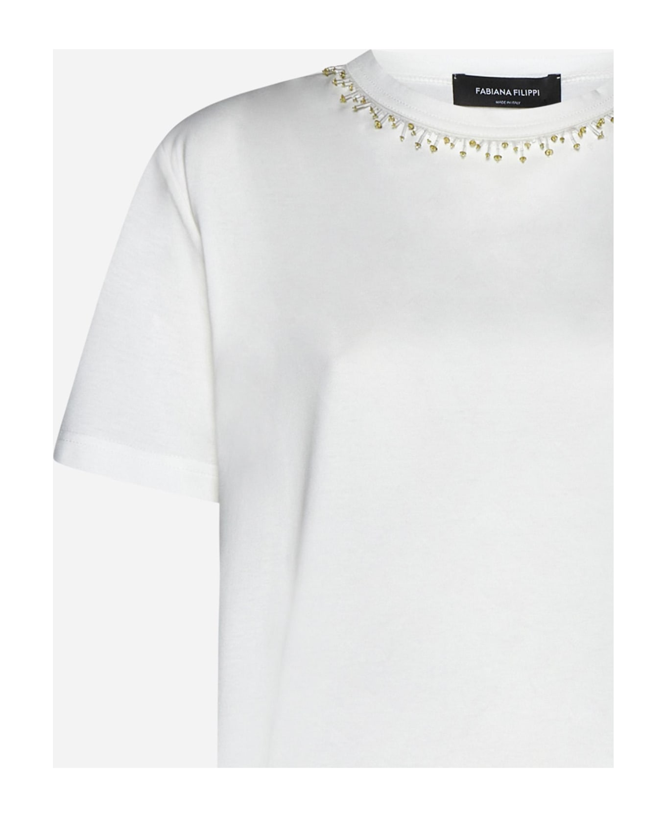Fabiana Filippi Rhinestone Cotton T-shirt - Bianco Tシャツ