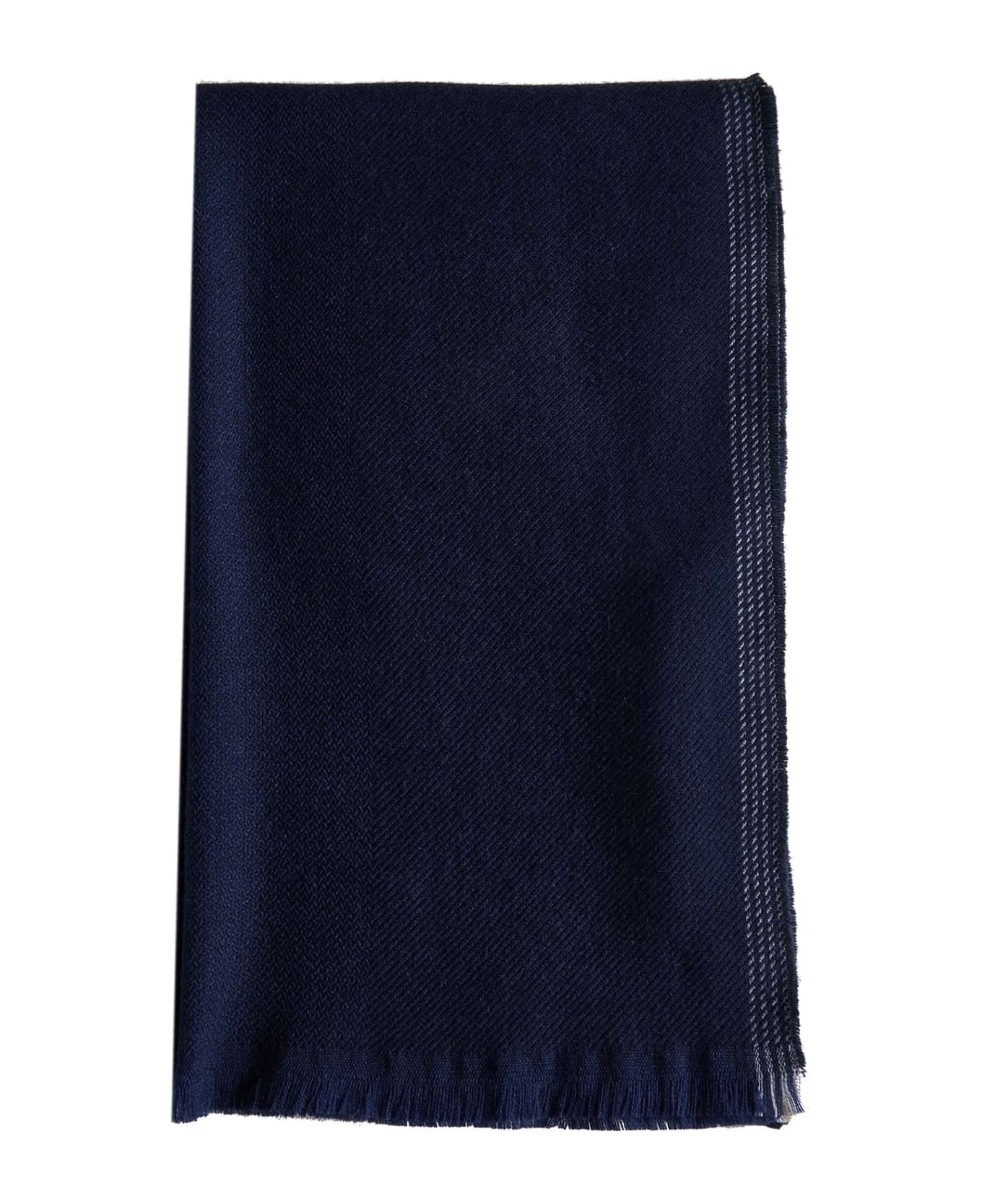 Brunello Cucinelli Blue And Brown Cashmere Blend Scarf - Blue Brown Grey
