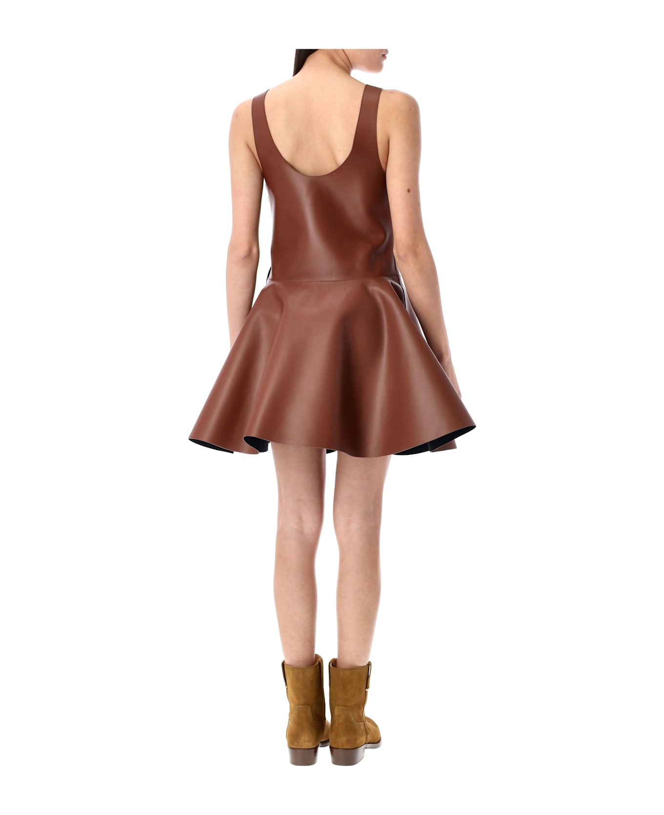 J.W. Anderson Circle-shirt Leather Mini Dress - CHESTNUT