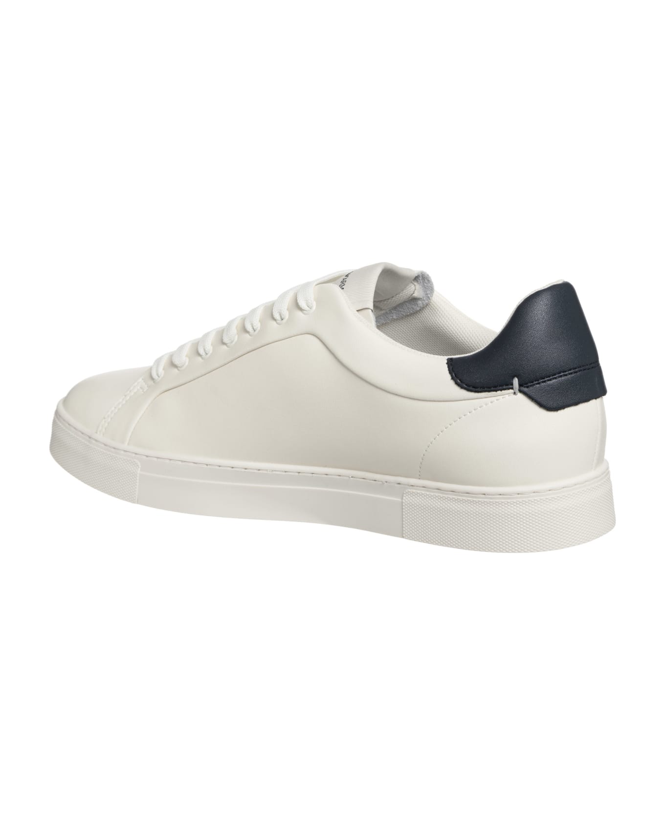 Emporio Armani Leather Sneakers - White, navy