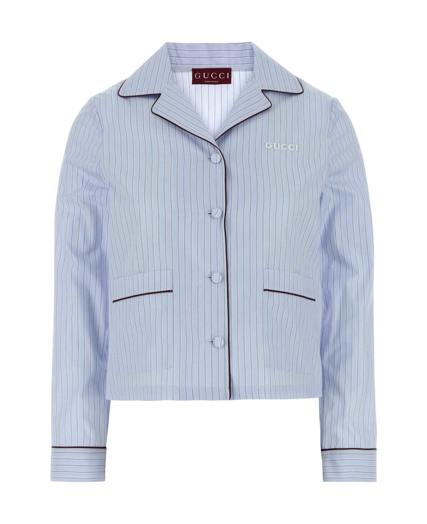 Gucci Embroidered Poplin Shirt - AZUREWHITEMC