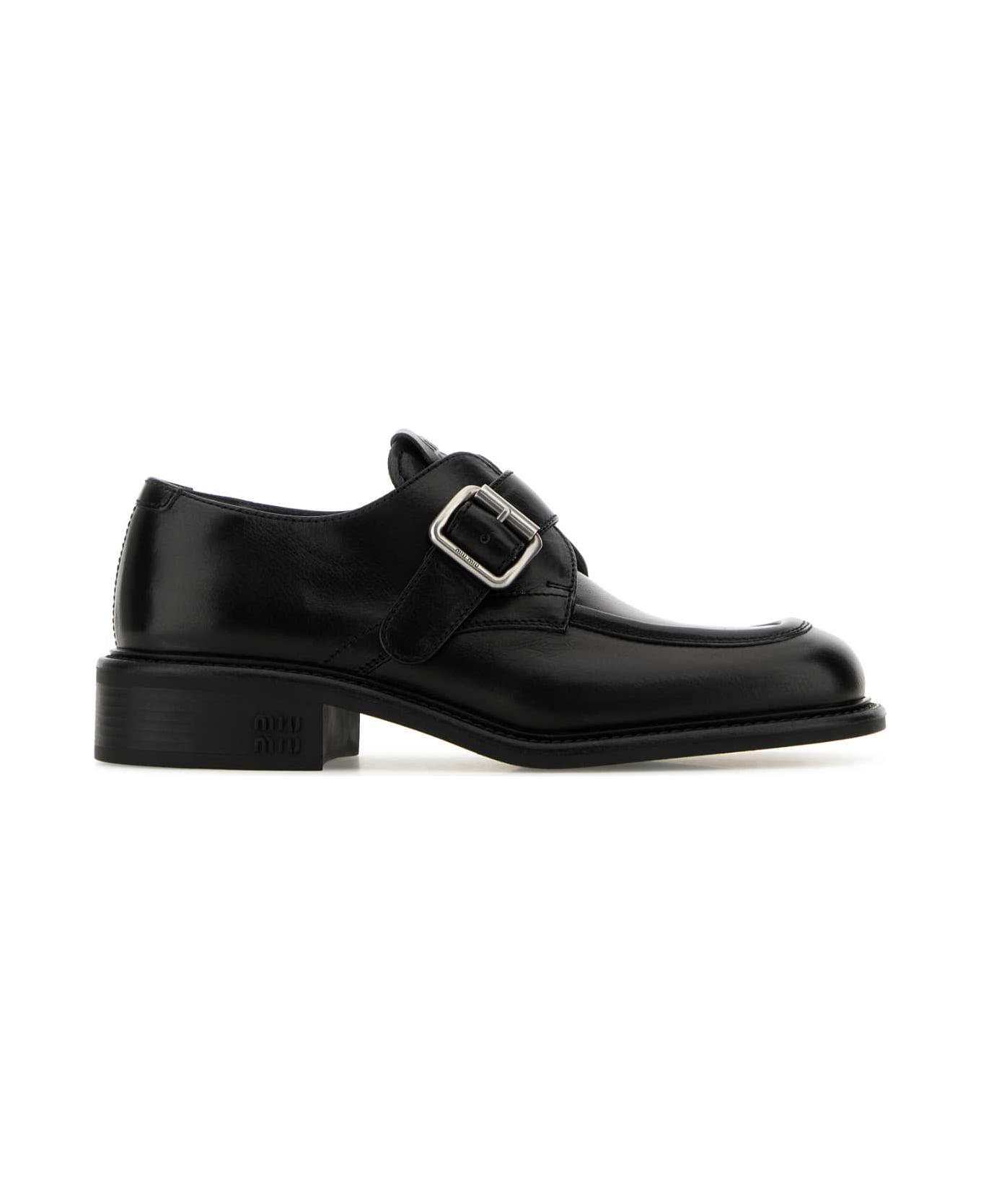 Miu Miu Black Leather Monk Strap Shoes - NERO