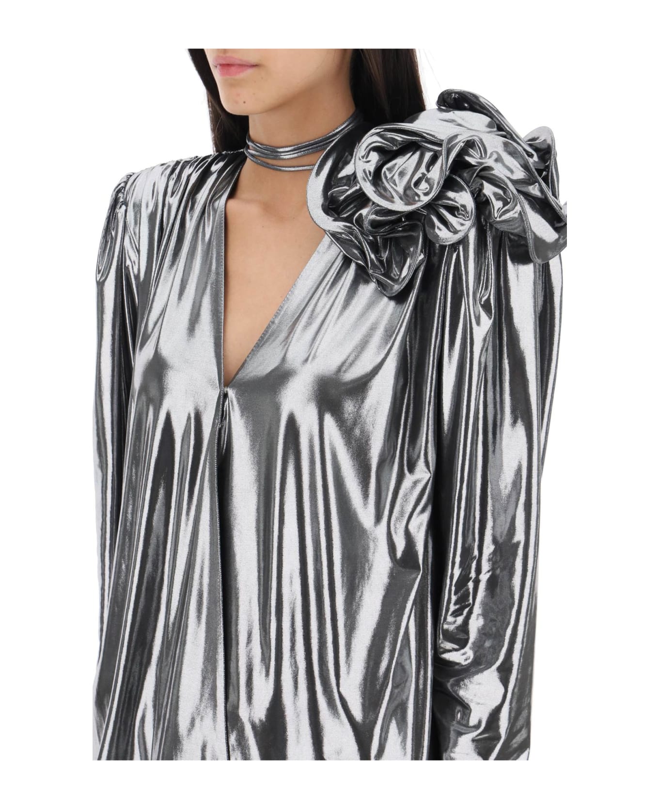 Magda Butrym Jersey Blouse With Rose Applique - SILVER (Silver)