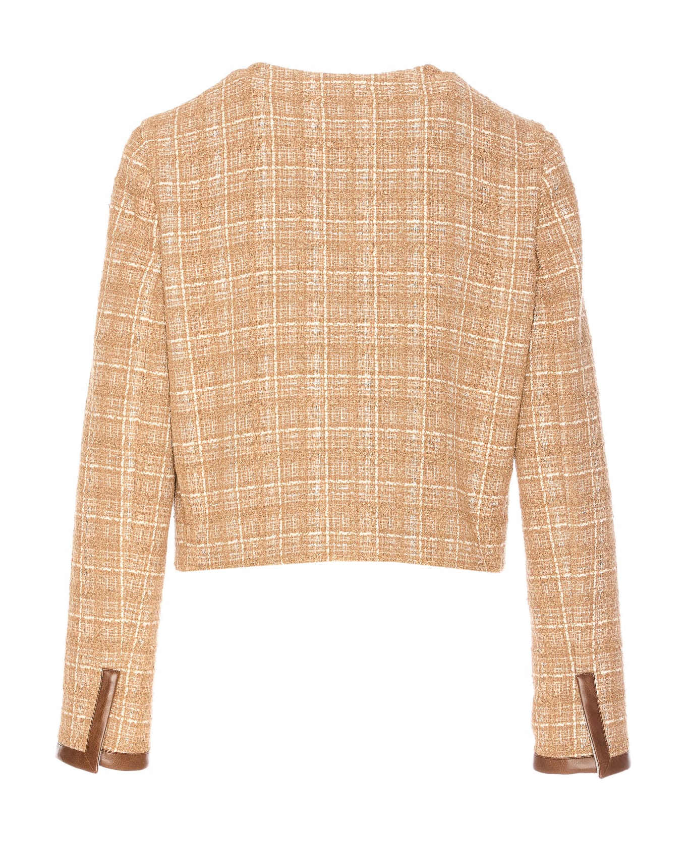 Pinko Cropped Tweed And Faux Leather Jacket - Beige
