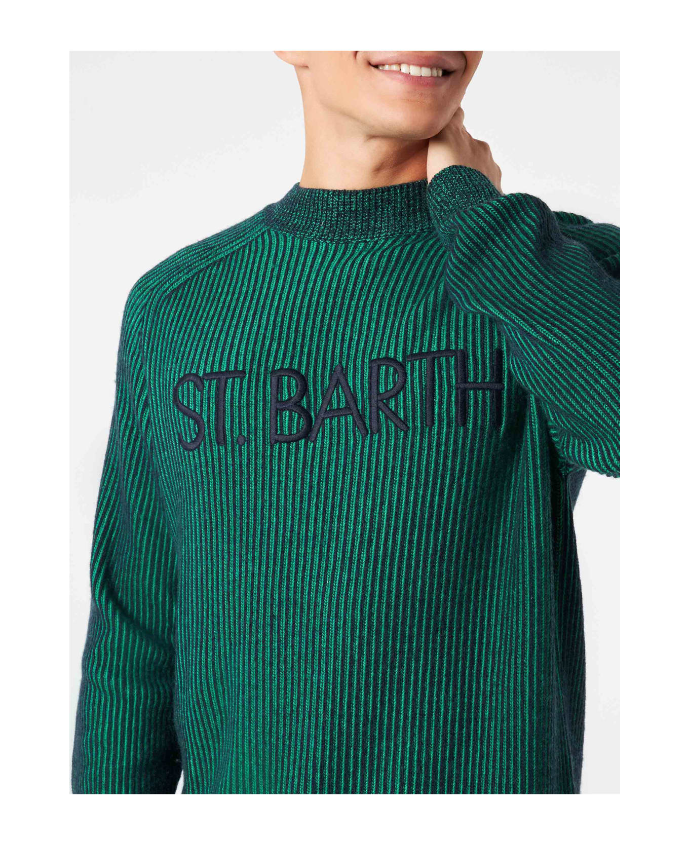 MC2 Saint Barth Man Green Half-turtleneck Ribbed Sweater