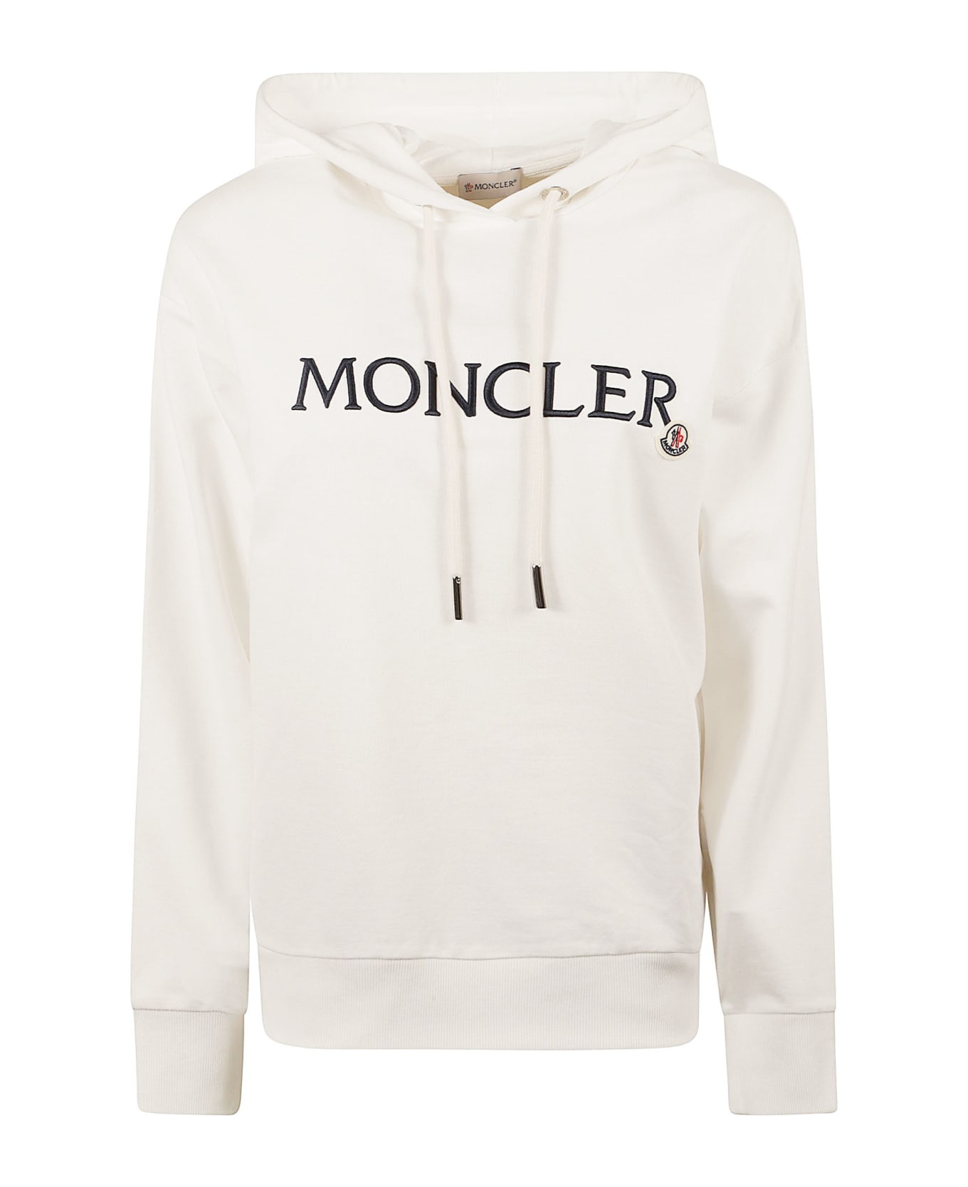 Moncler Chest Logo Patch Hooded Sweatshirt - White フリース