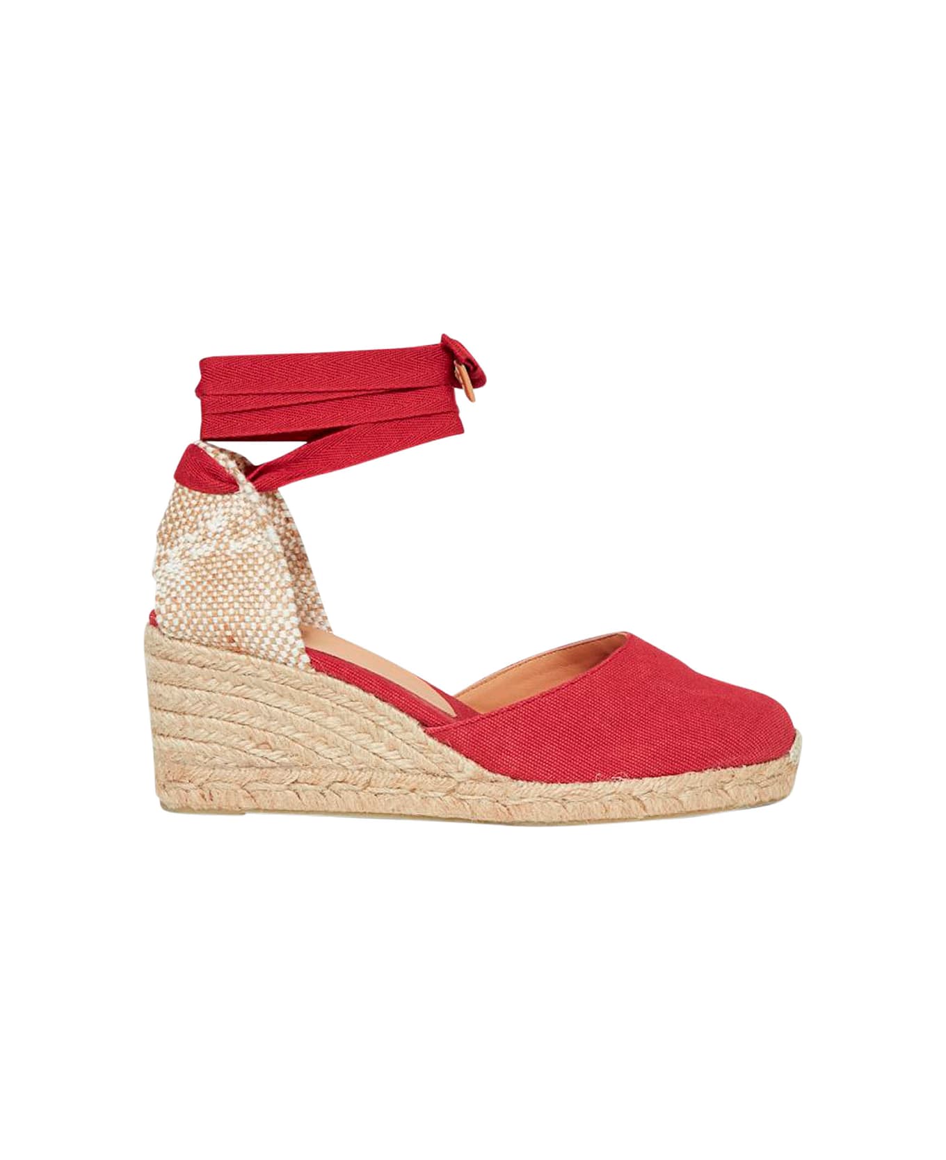 Castañer Red Espadrillas With Wedge Heel In Cotton Woman - Red ウェッジシューズ