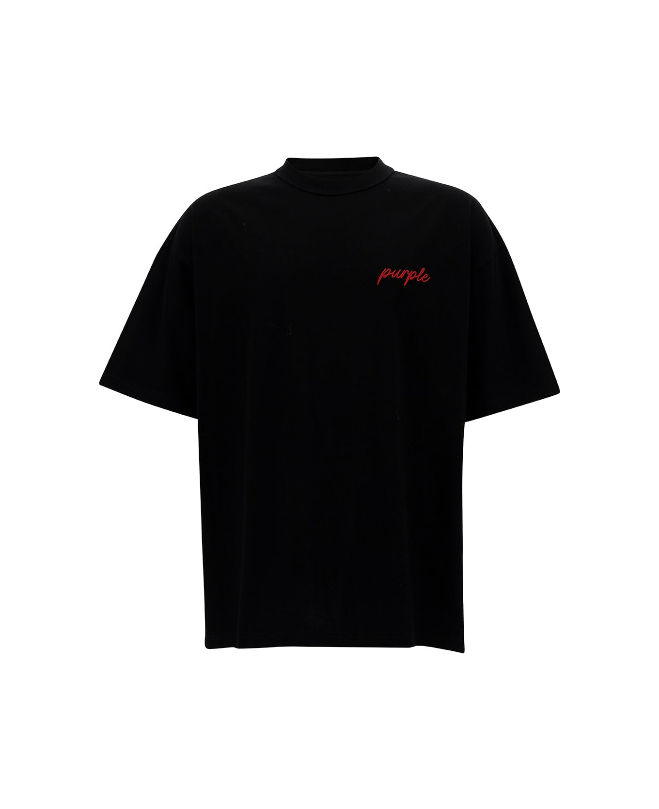Purple Brand Black Oversized T-shirt With Logo Lettering Print In Cotton Man - Black シャツ
