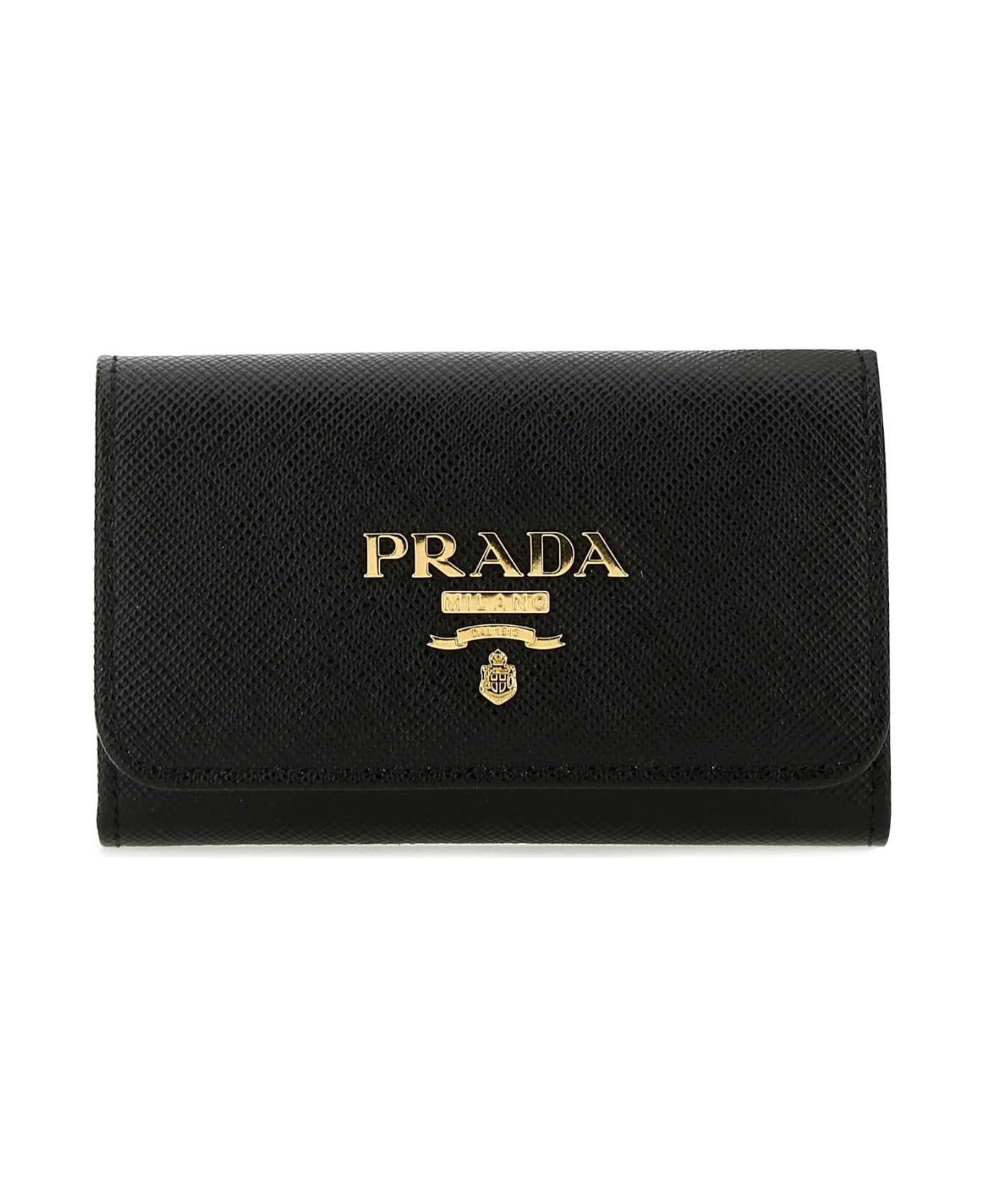 PRADA 黒 レザー キーケース Made in Italy 証明書あり箱あり Prada Black Leather Key Ring Case | italist