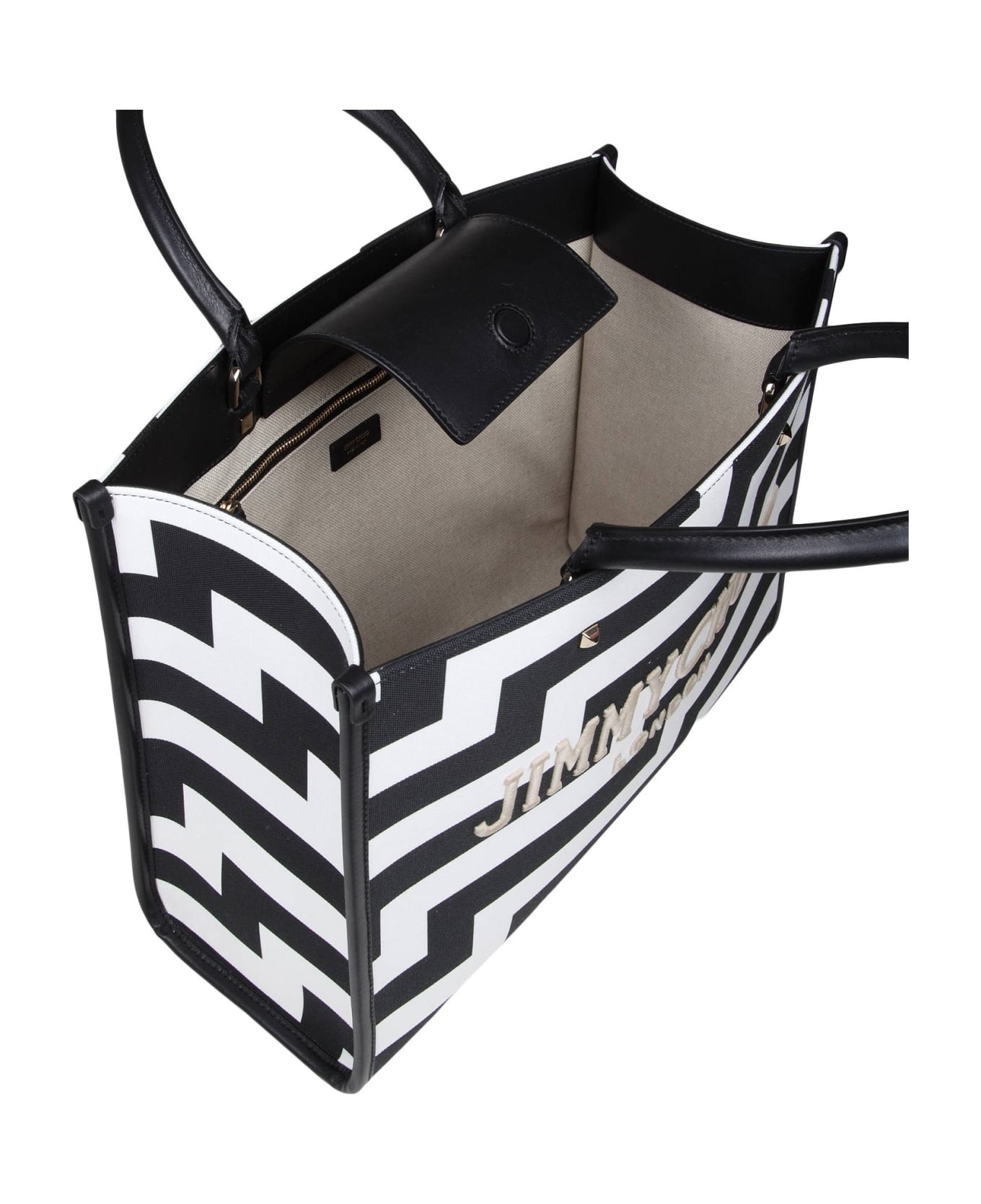 Jimmy Choo Avenue M Black And White Canvas And Leather Tote - Black/White