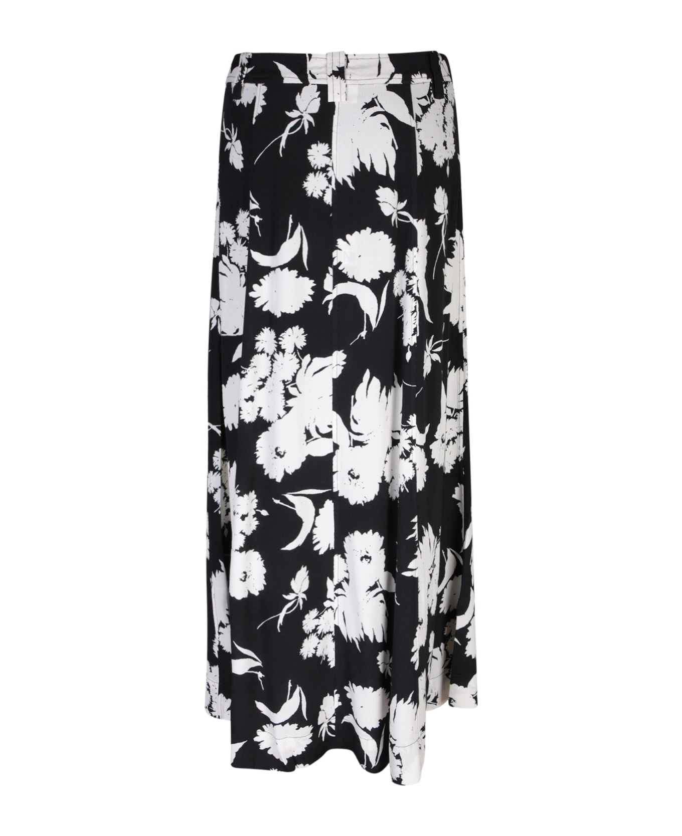 Ganni Long Crepe Skirt With Black And White Print - BLACK スカート
