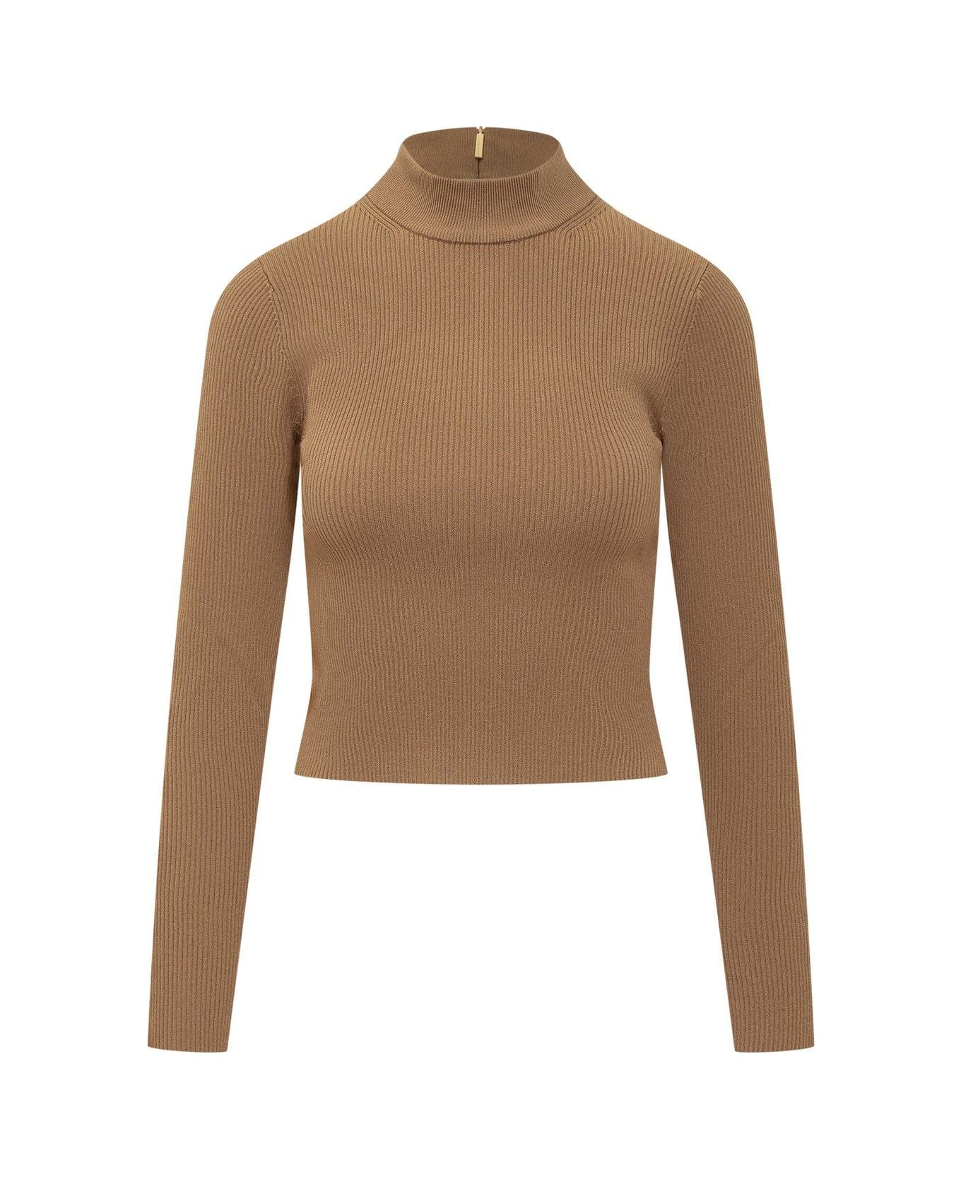 Michael Kors Rear Zipped Mock Neck Jumper - BEIGE