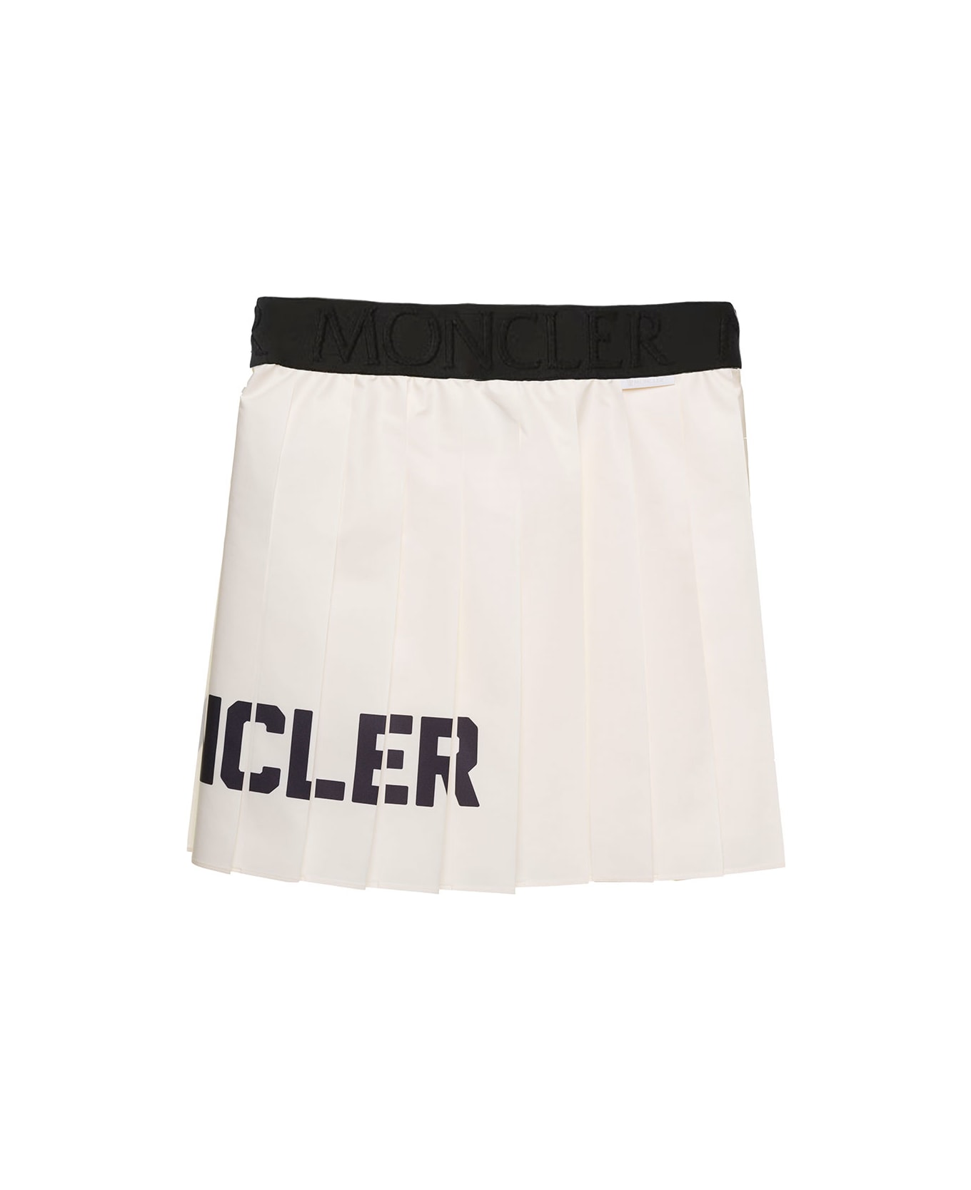 Moncler White Pleated Skirt With Contrasting Logo Print In Fabric Girl - White