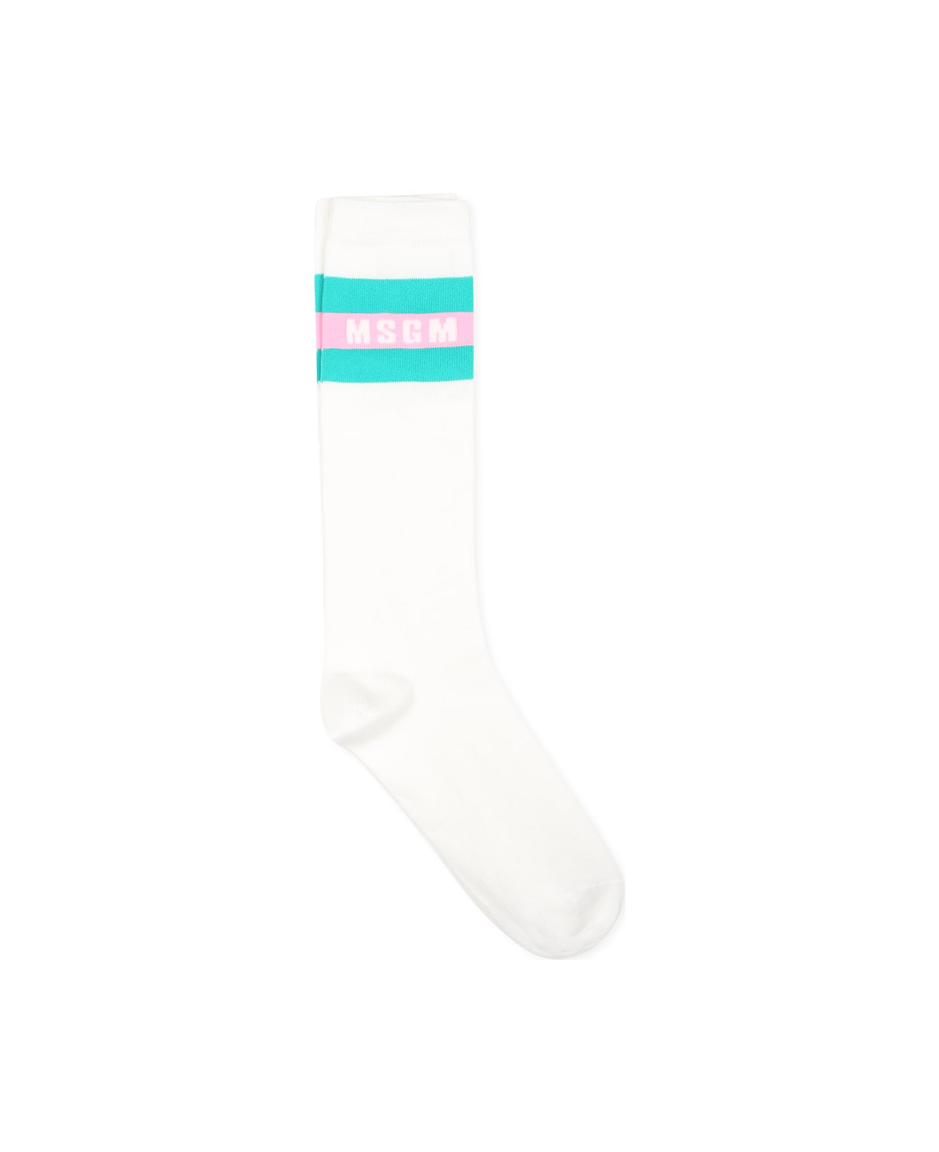 MSGM Ivory Socks For Girl With Logo - Ivory アンダーウェア