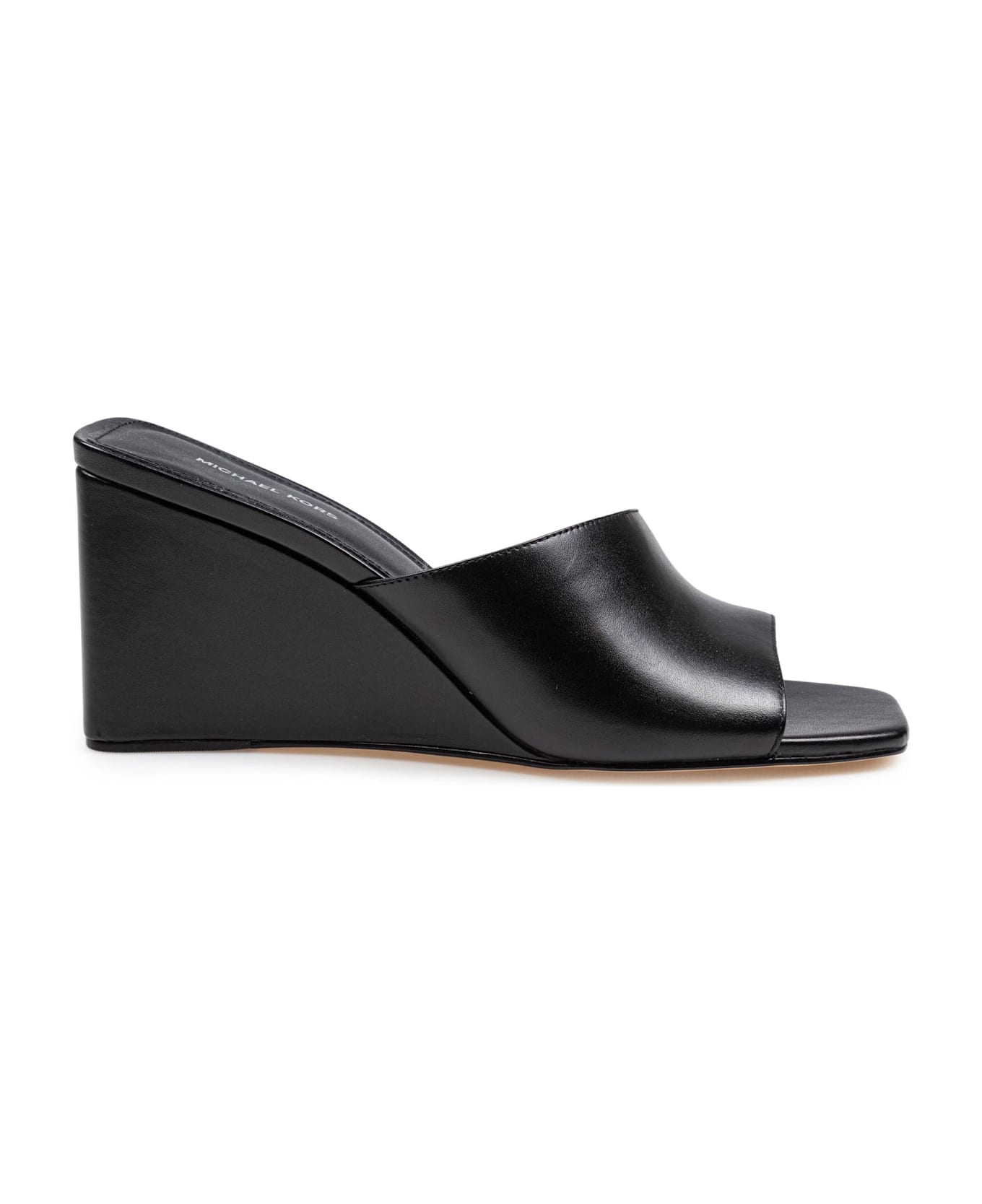 Michael Kors Merriam Wedge Leather Clogs In Black Color - Black