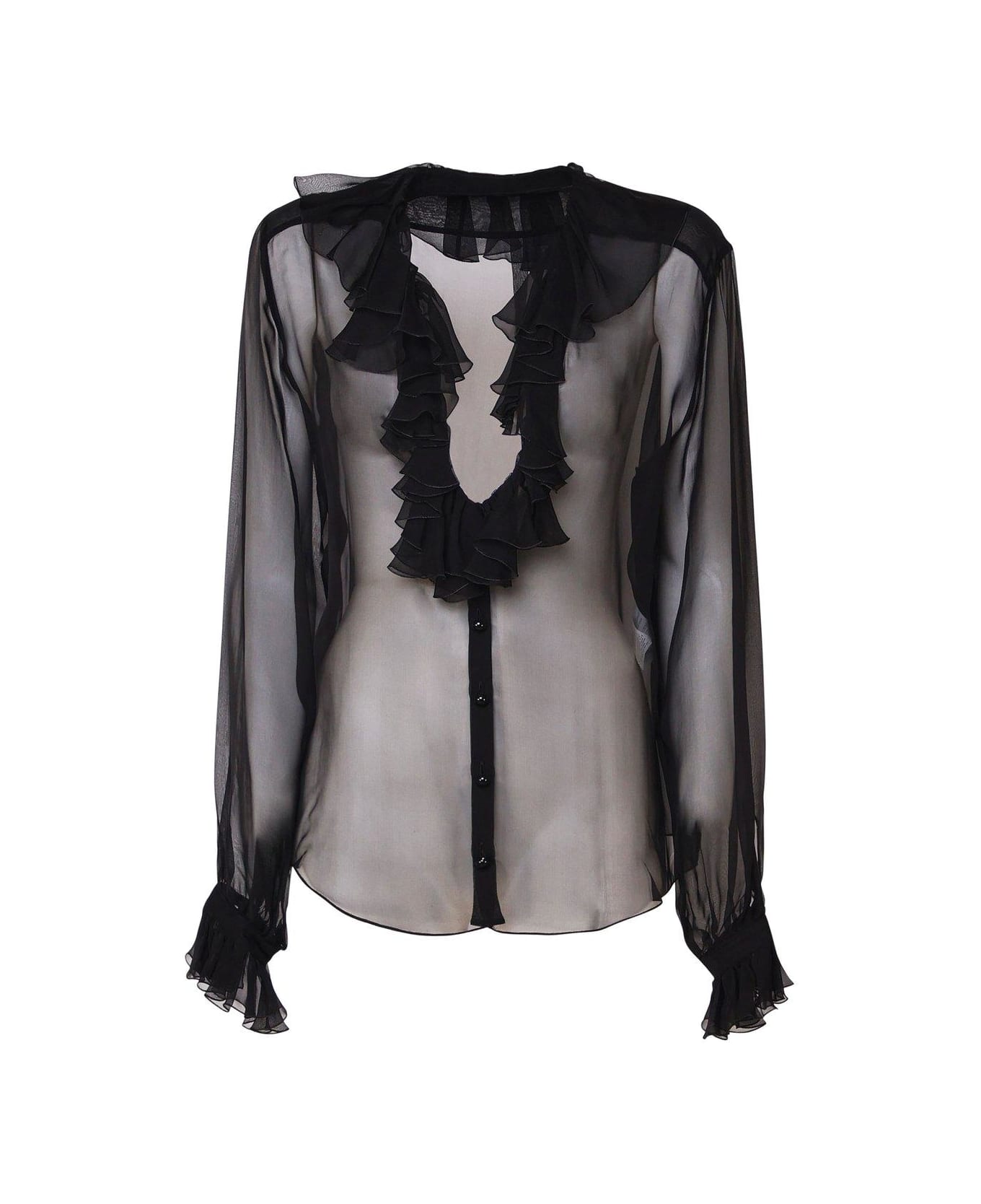 Dolce & Gabbana Ruffle Collar Chiffon Blouse - Nero