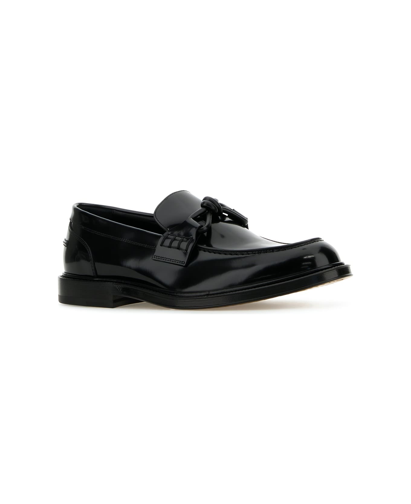 Bottega Veneta Black Leather Tie Loafers - Black