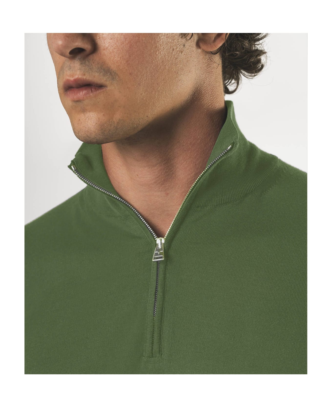 Larusmiani Paul T-shirt With Zip Sweater - Olive