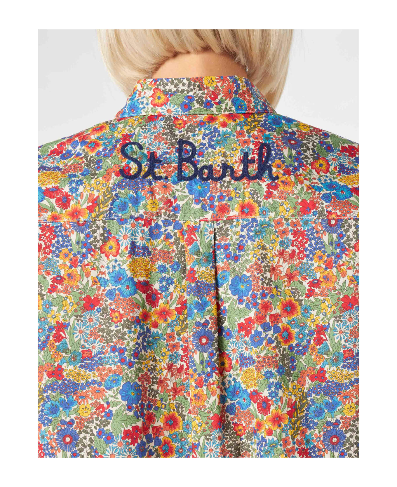 MC2 Saint Barth Woman Cotton Shirt | Made With Liberty Fabric - BLUE