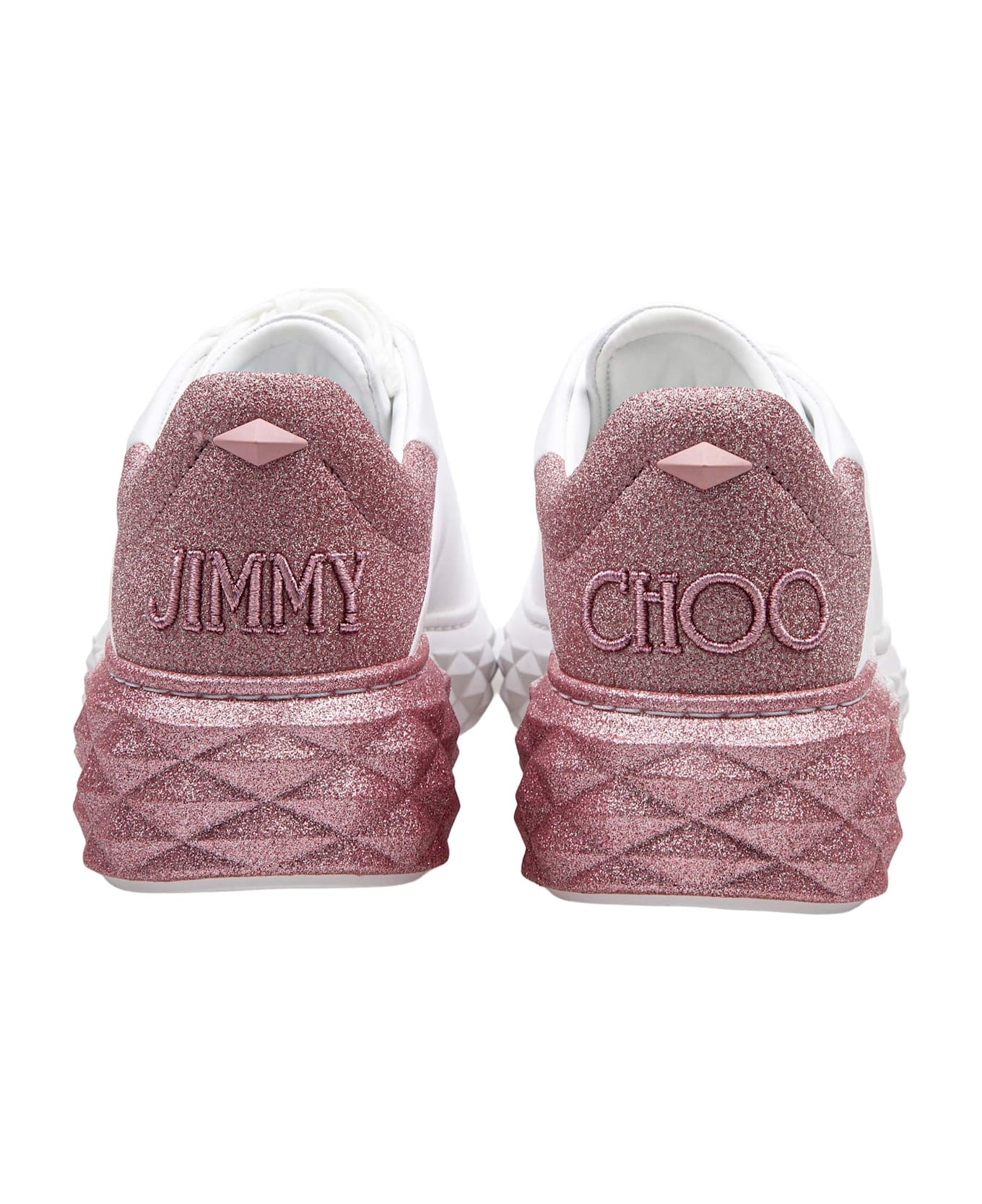 Jimmy Choo White Leather Sneakers With Glitter Degrade
 - White/Rose