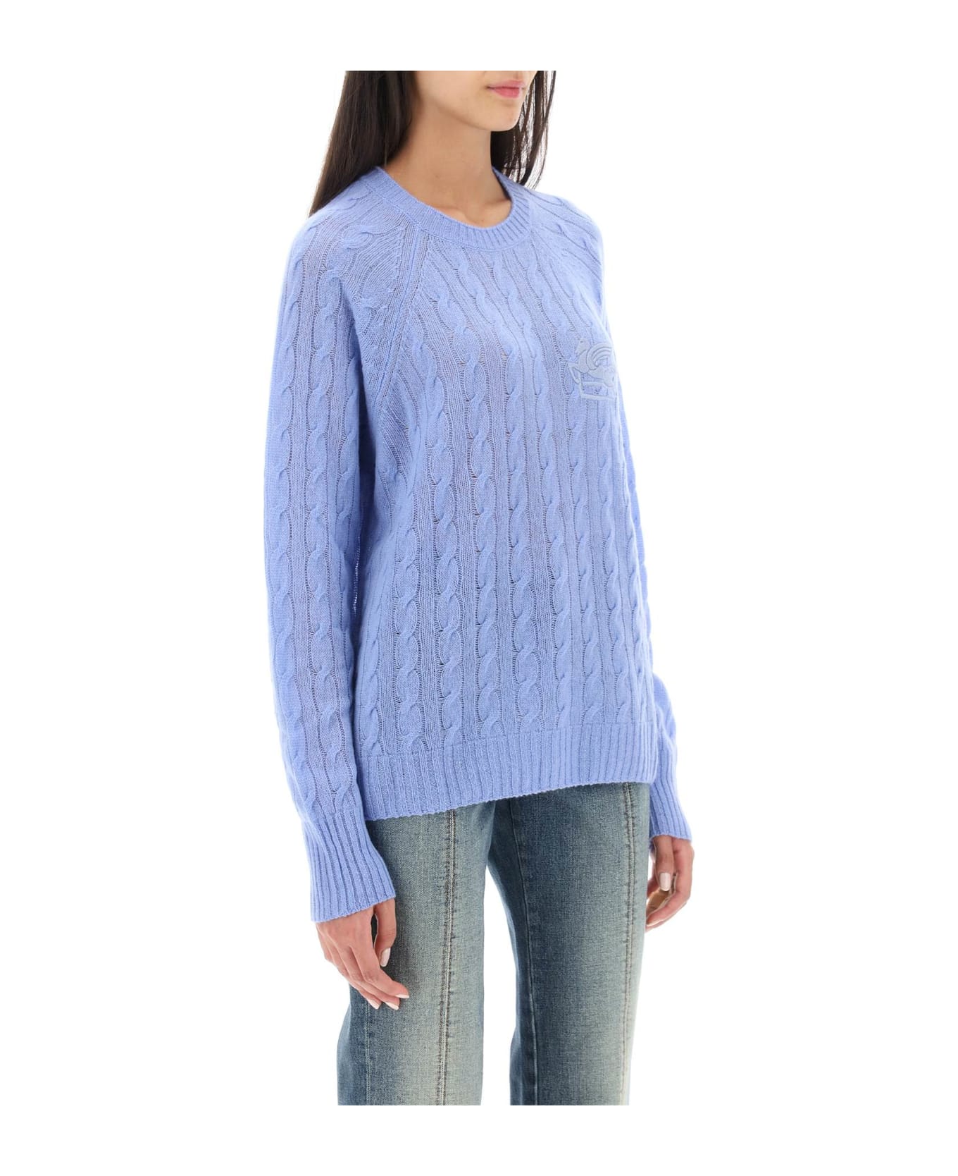 Etro Cashmere Sweater With Pegasus Embroidery - LIGHT BLUE (Light blue)