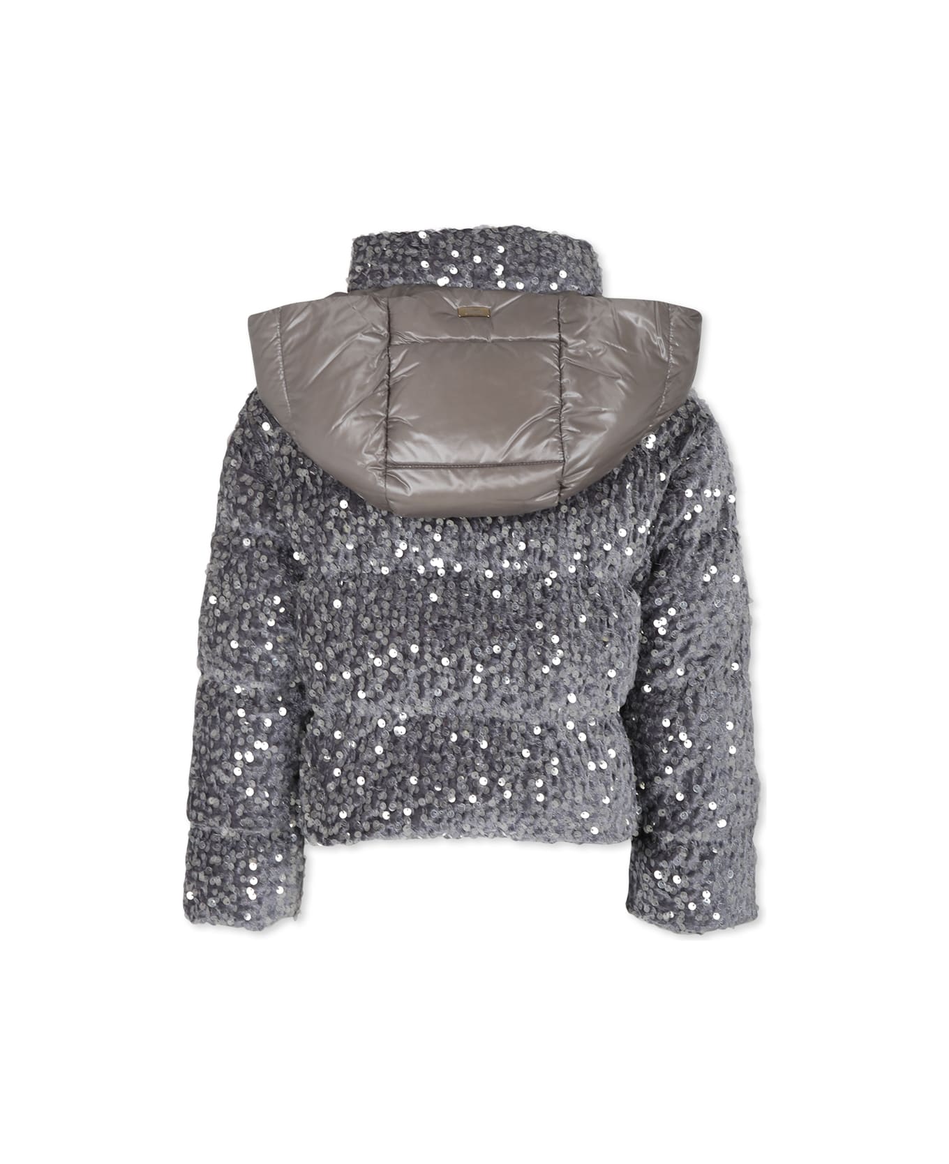 Herno Grey Padded Sequined Coat For Girl - Silver