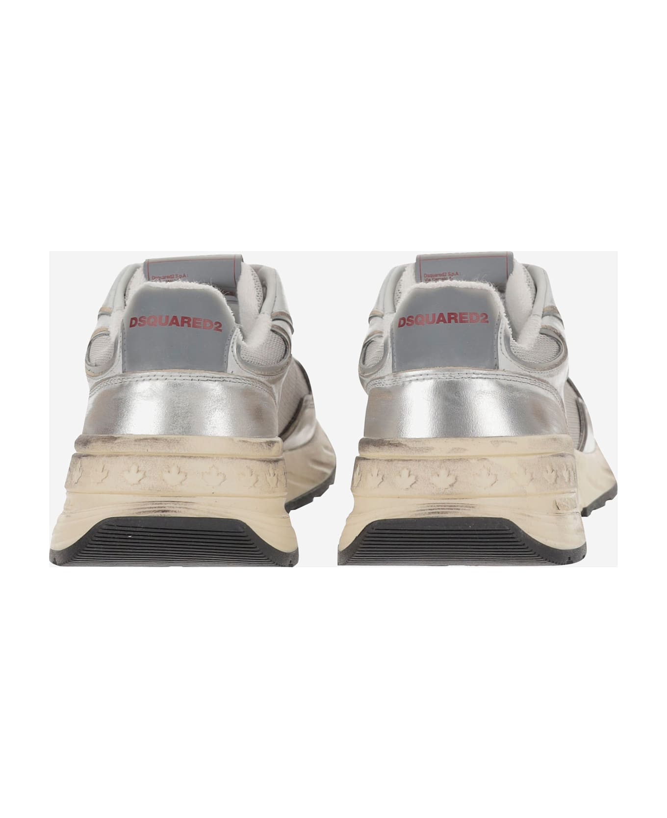 Dsquared2 Mesh And Leather Sneakers With Logo - Silver