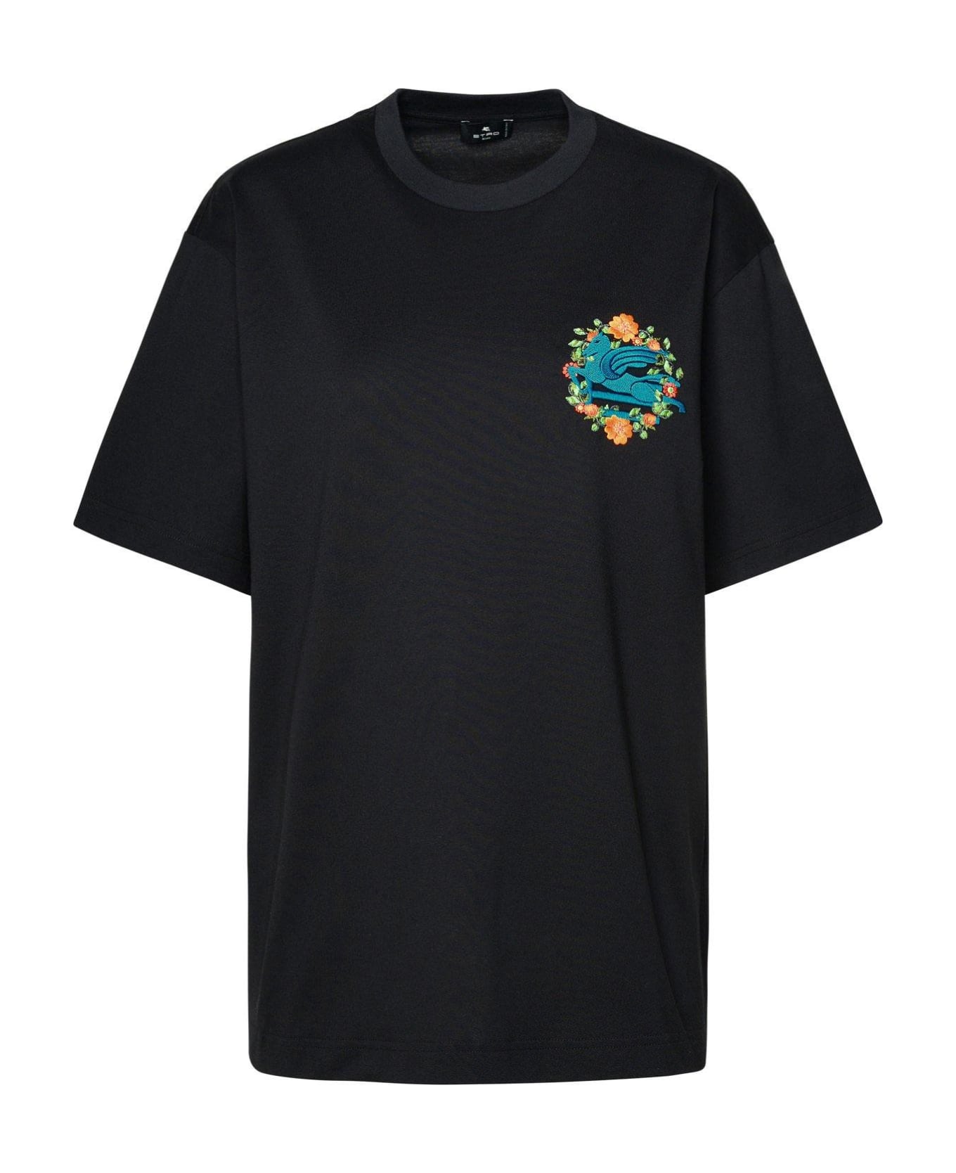 Etro Logo Embroidered Oversized T-shirt - BLACK