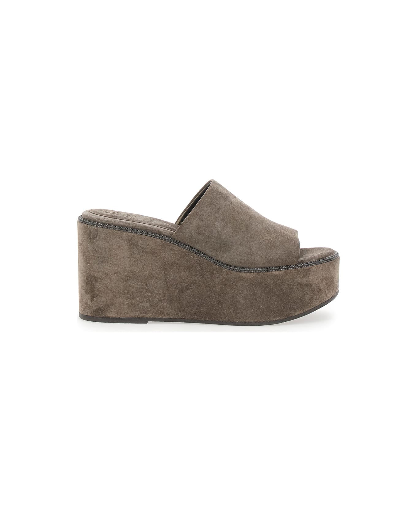 Brunello Cucinelli Brown Wedges With Almond Toe In Suede Woman - Brown