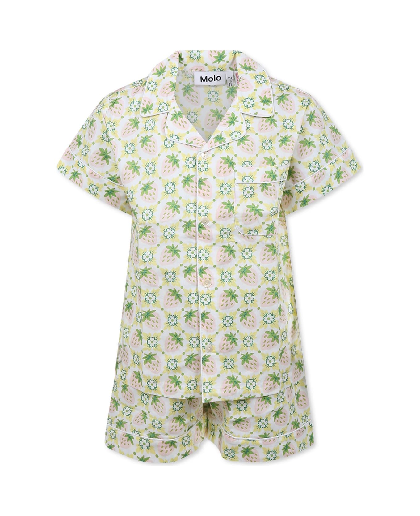 Molo Ivory Pyjamas For Girl With Strawberry - Ivory