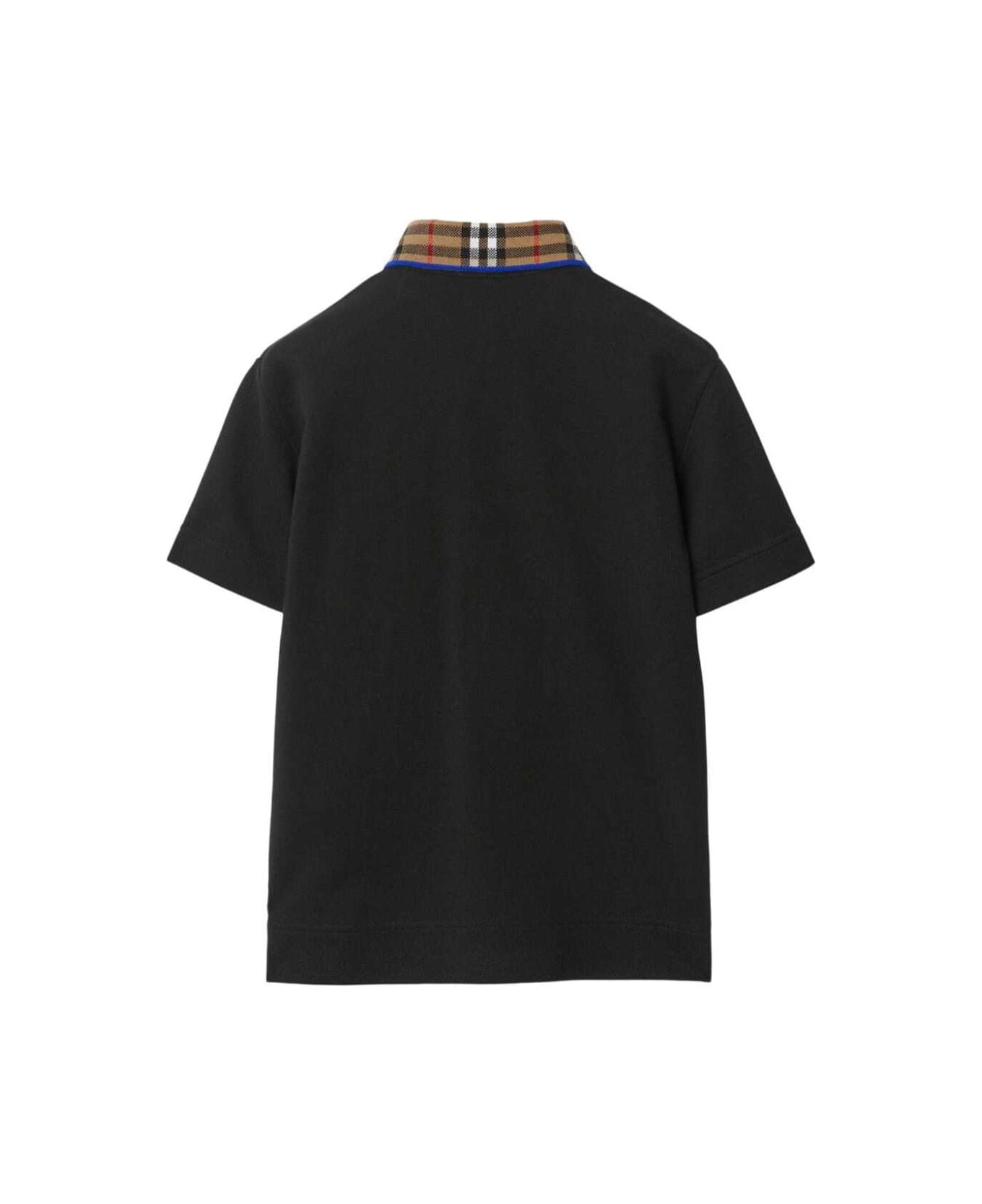 Burberry 
johane
 Black Polo Shirt With Check Collar In Cotton Boy - Black