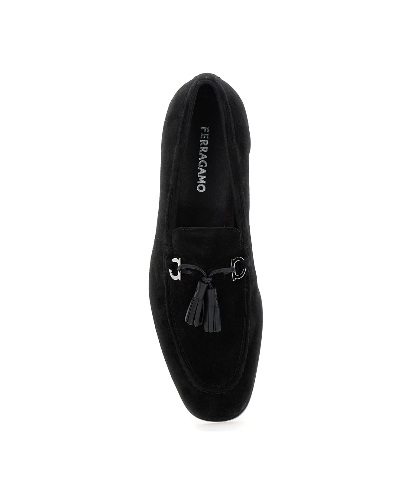 Ferragamo 
besile 2
 Black Loafers With Gancini And Cord Detail In Suede Man - Black