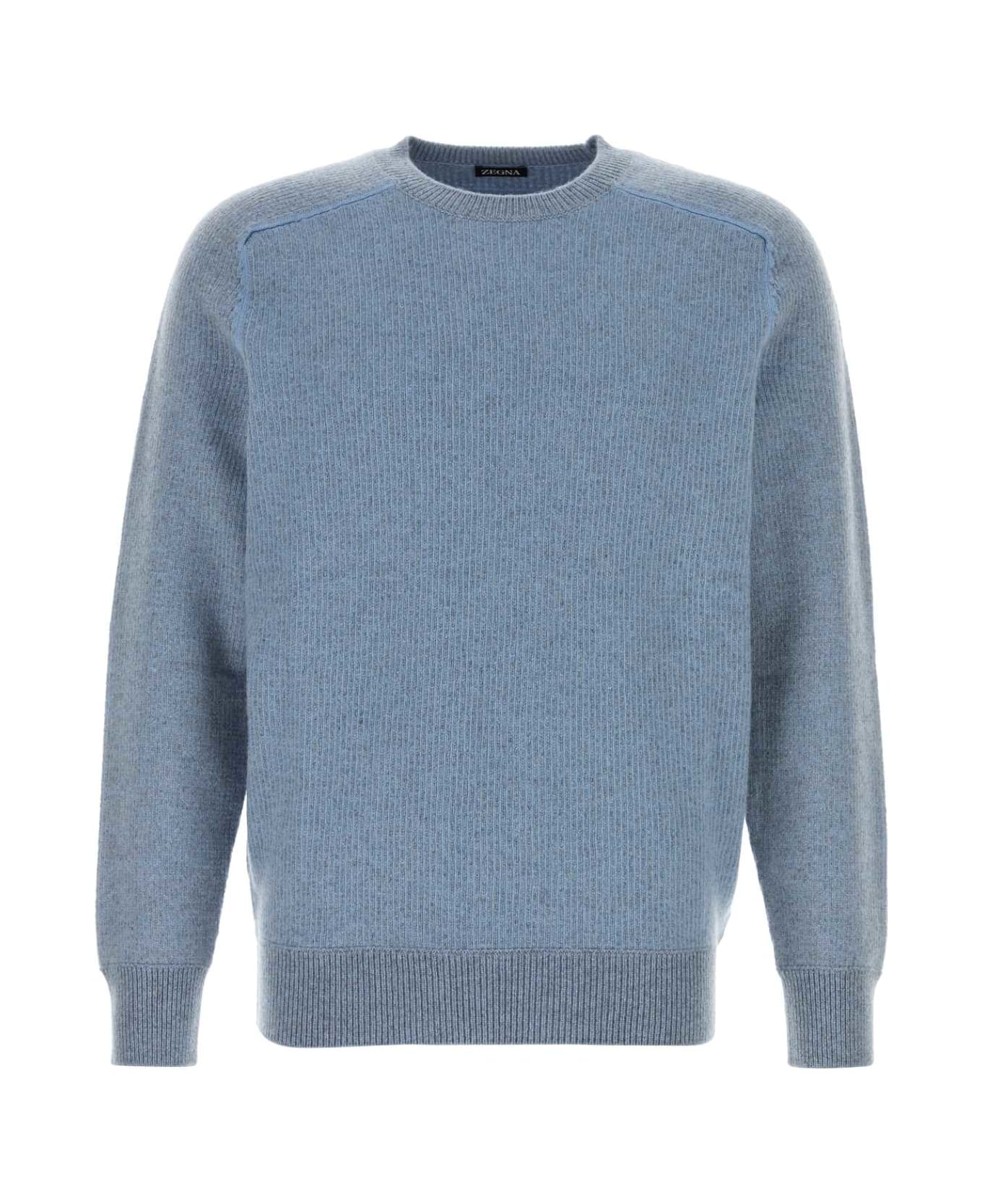 Zegna Melange Light-blue Cashmere Sweater - 500