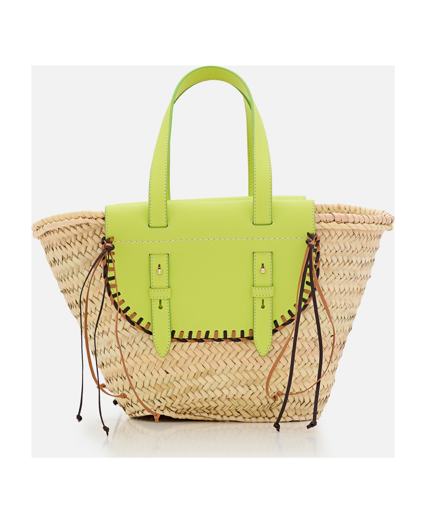 Cuba Lab Tropicana Straw And Leather Tote Bag - Green