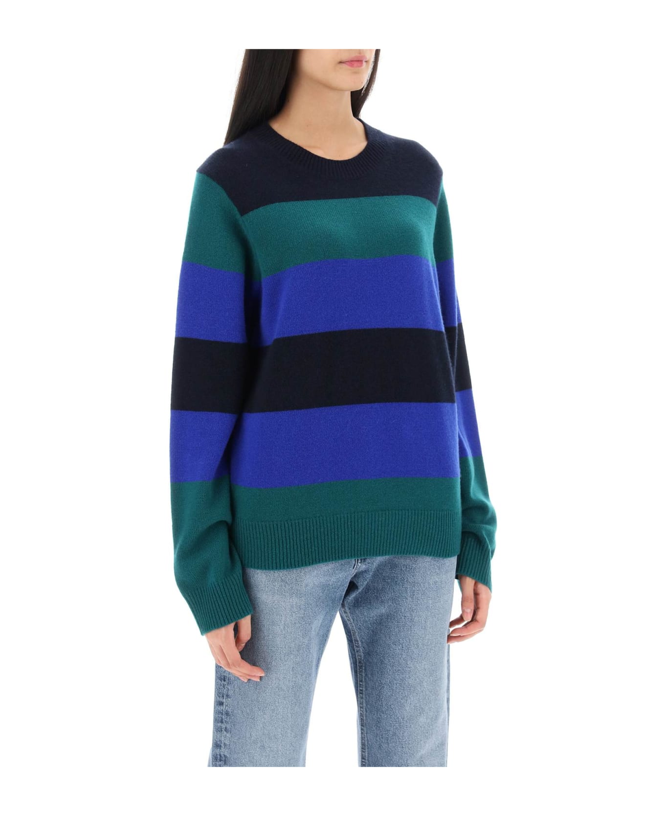 Guest in Residence Striped Cashmere Sweater - FOREST COBALT MIDNIGHT (Green) ニットウェア