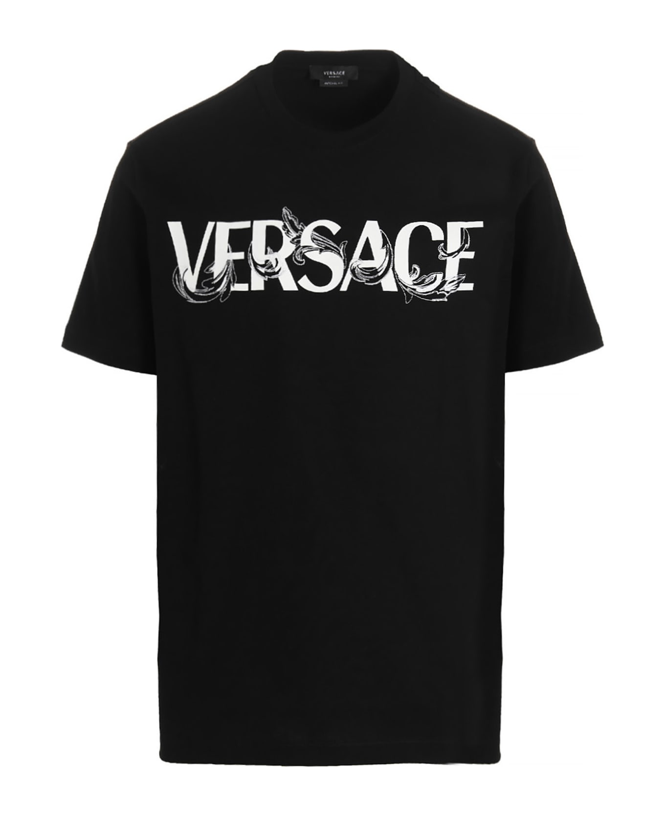 Versace Logo Embroidery T-shirt - Black  