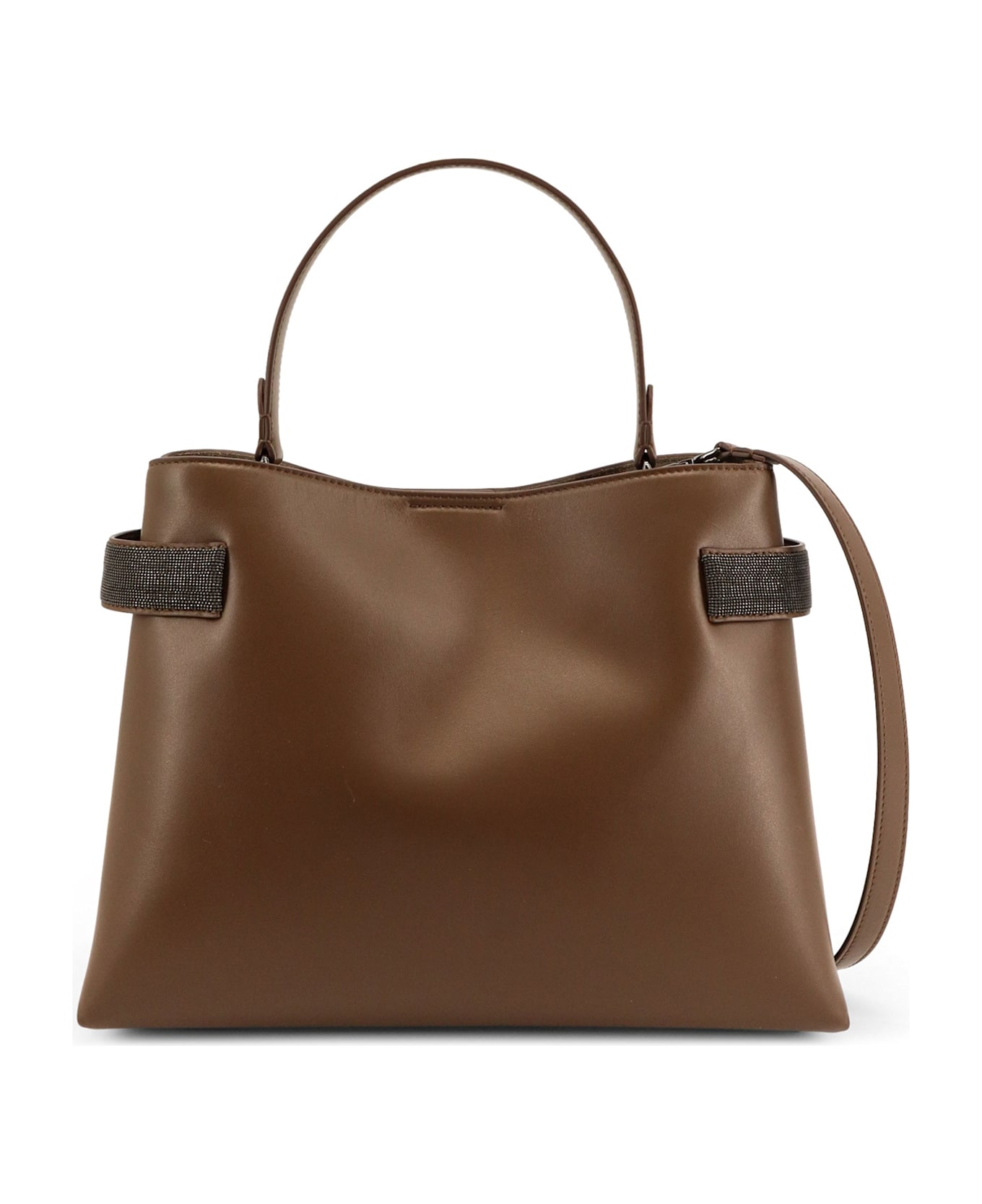 Brunello Cucinelli Leather Shoulder Bag With Monili Detail - TAWNY