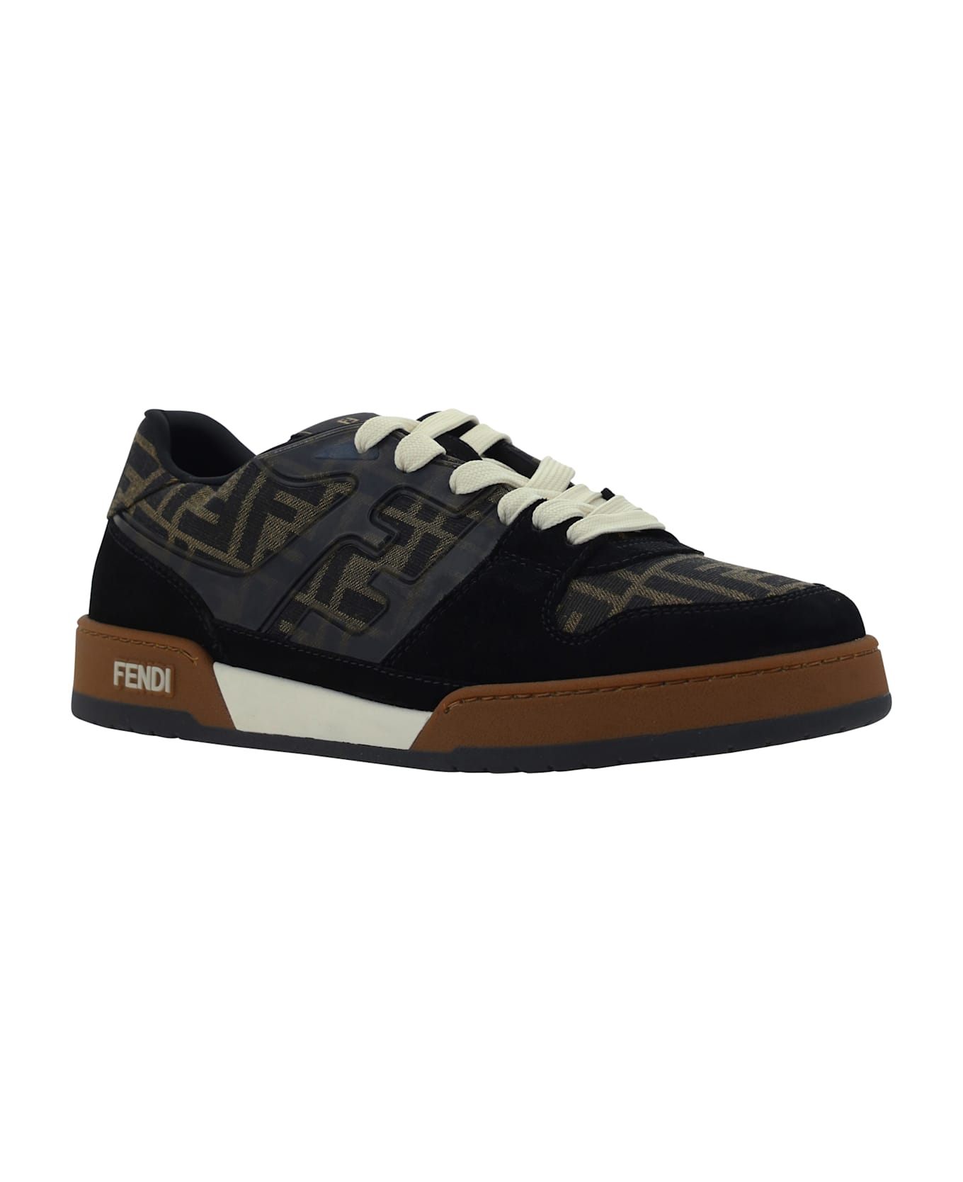Fendi Embroidered Canvas, Leather And Rubber Match Sneakers - NEROTABACCNEROICE