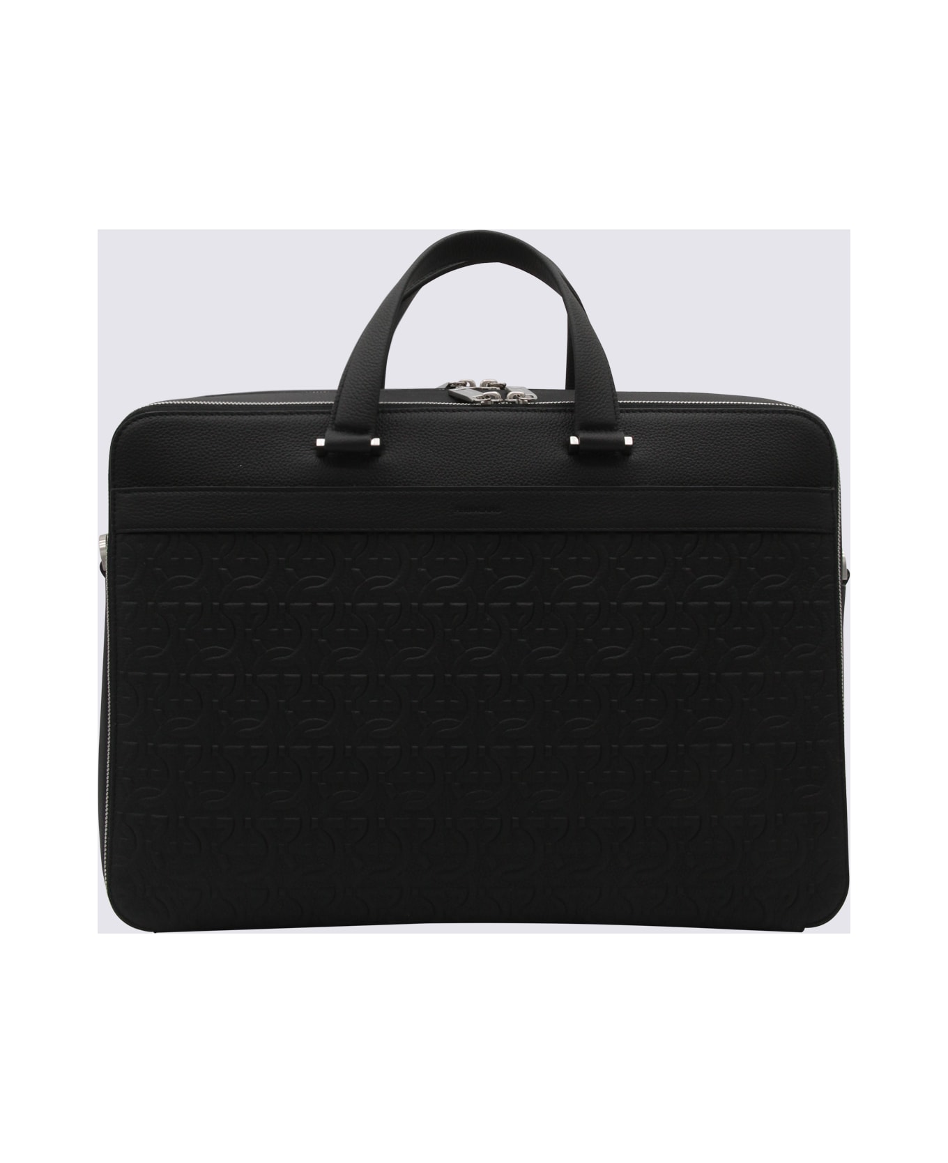 Ferragamo Black Leather Business Gancini Top Handle Bag - Black