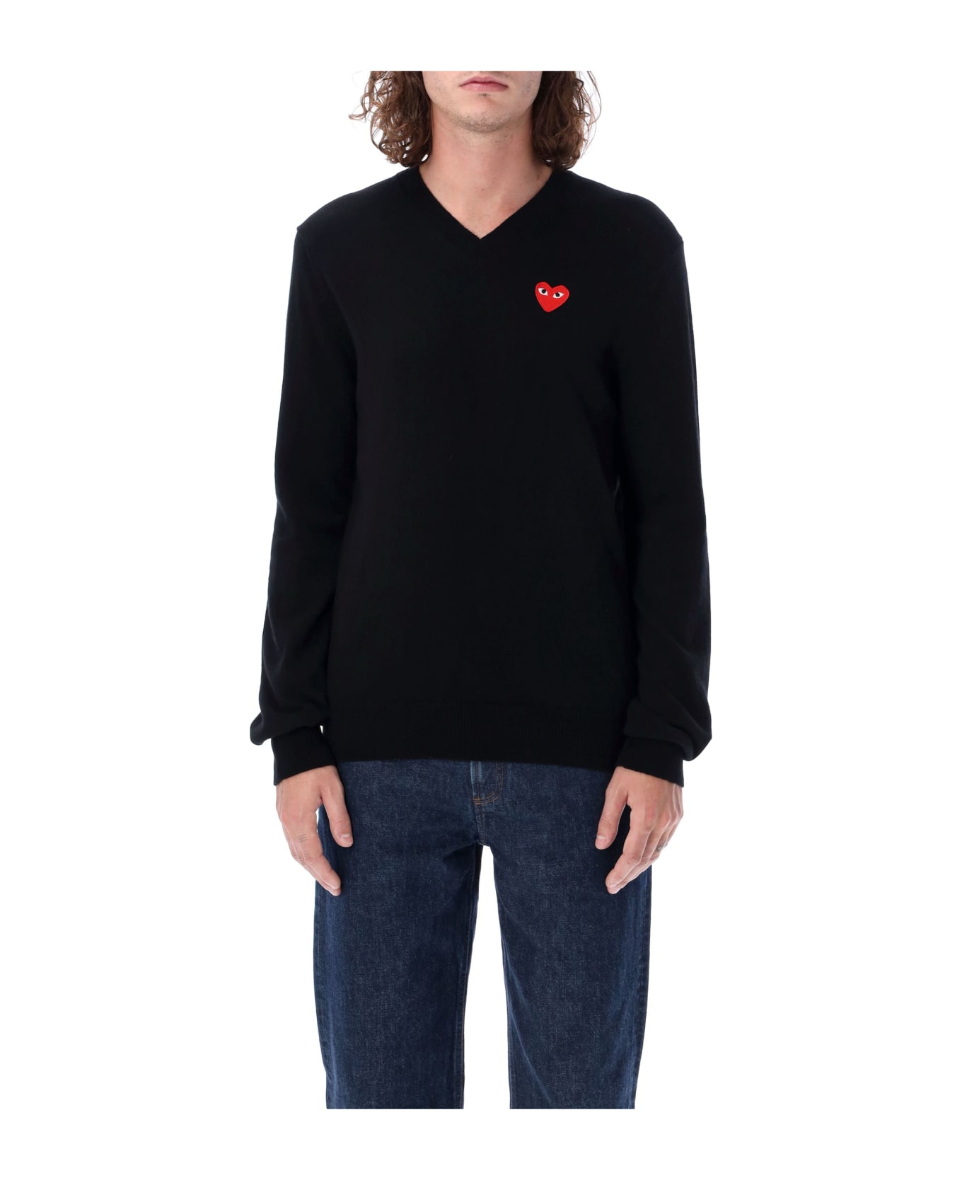 Comme des Garçons Play Red Heart Patch V-neck - BLACK